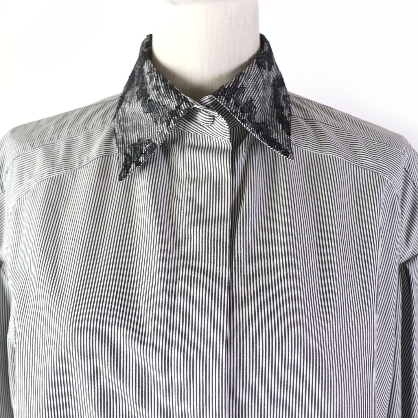 Fendi Cotton Nylon Lace Stripe Long Sleeve Shirt