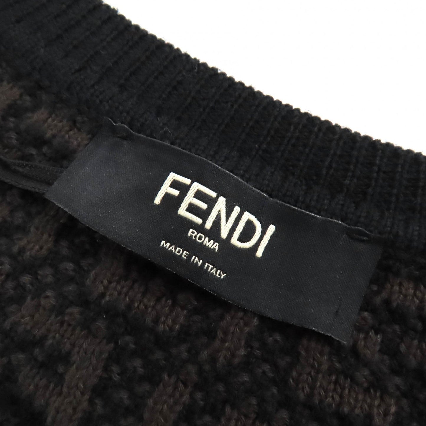 Fendi Wool Cotton Cashmere FF Logo Crew Neck Sweater