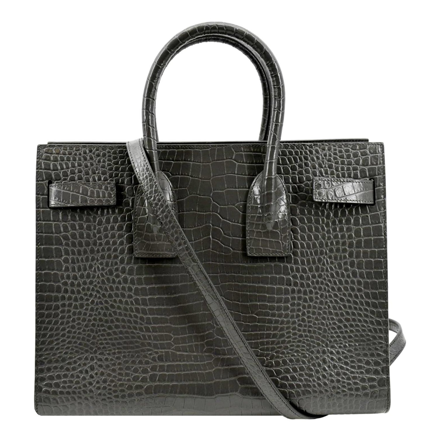 YVES SAINT LAURENT Sac de Jour Crocodile-Embossed Satchel Bag Grey