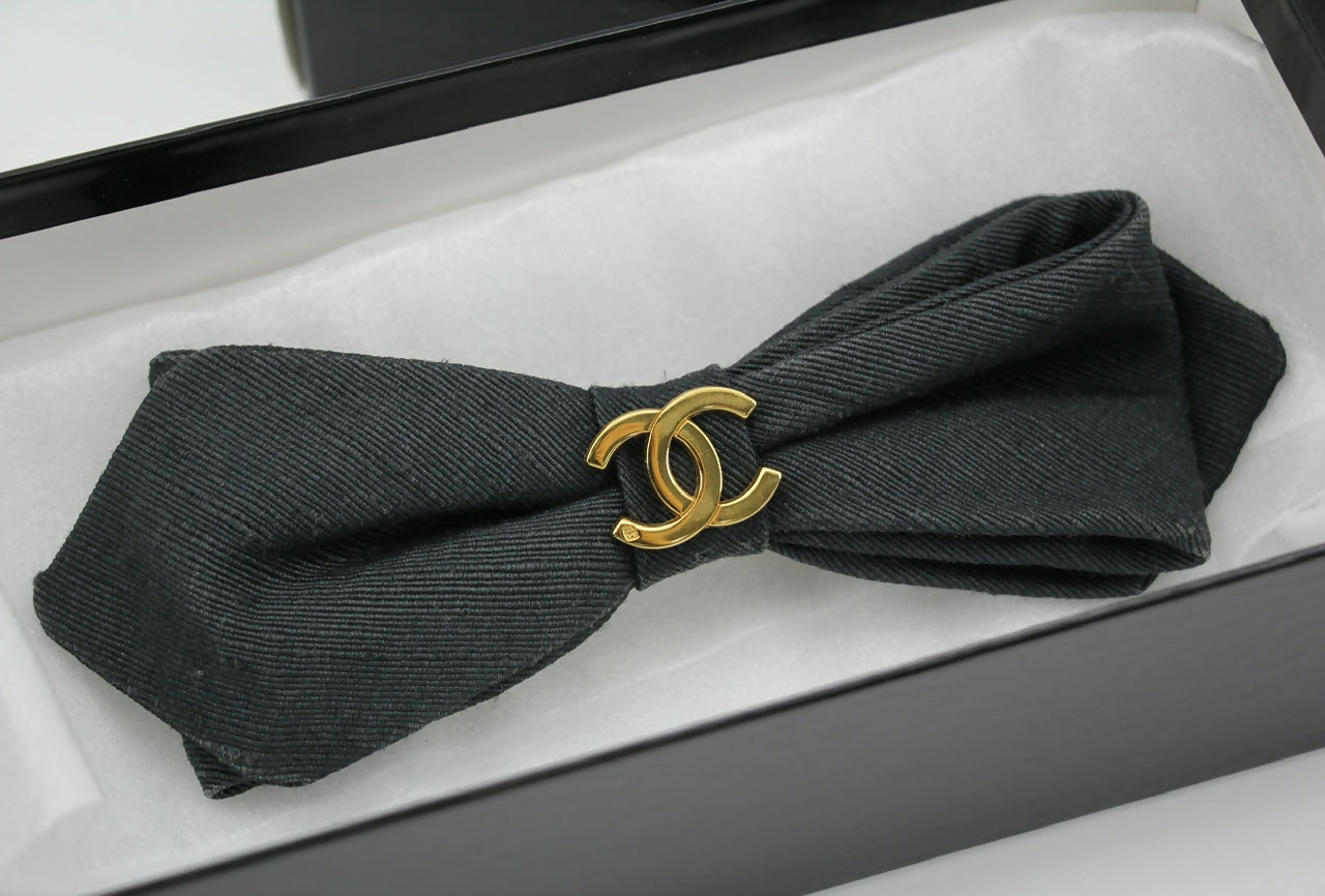 Chanel Vintage 1881-85 Denim Black Bow Hair Clip