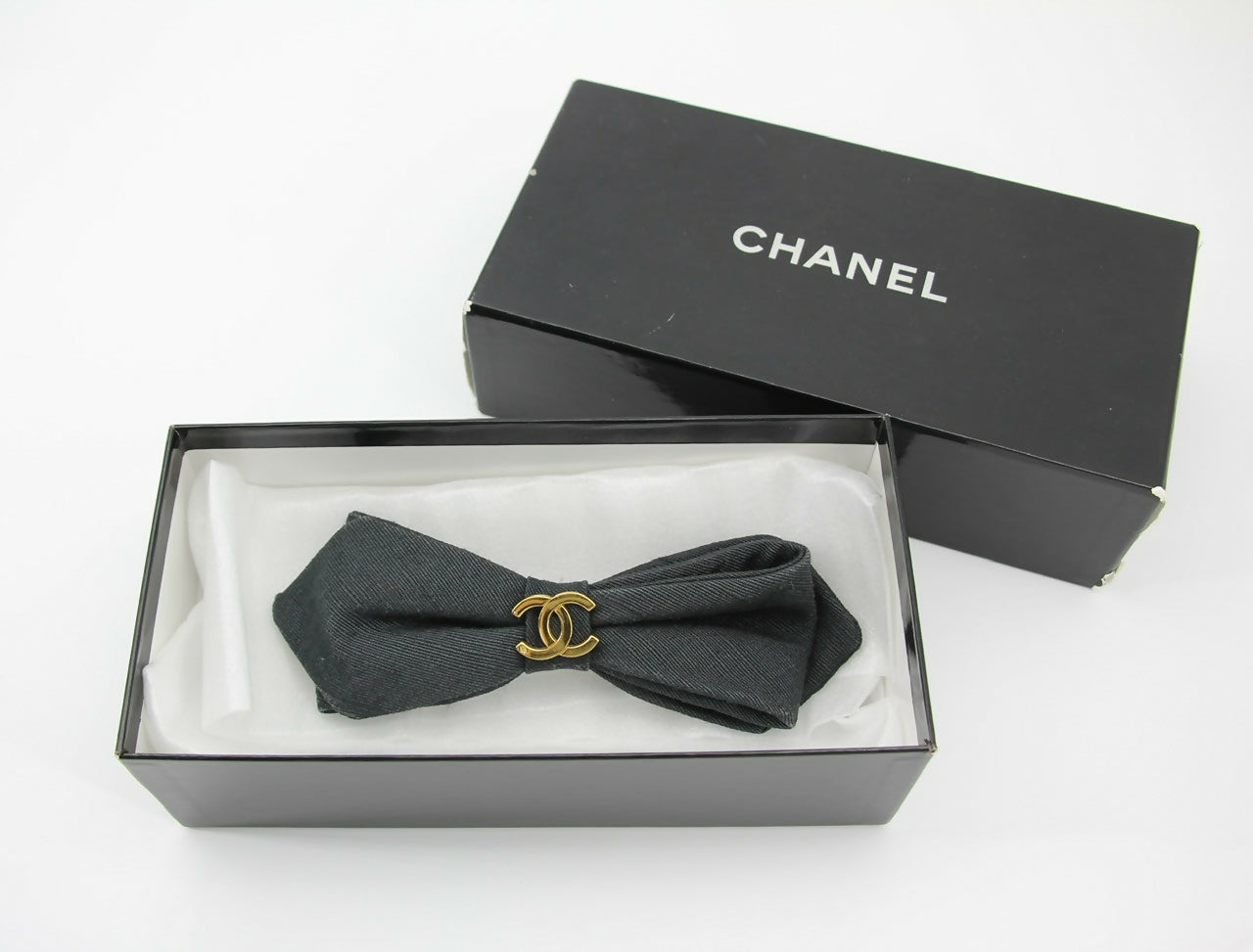 Chanel Vintage 1881-85 Denim Black Bow Hair Clip
