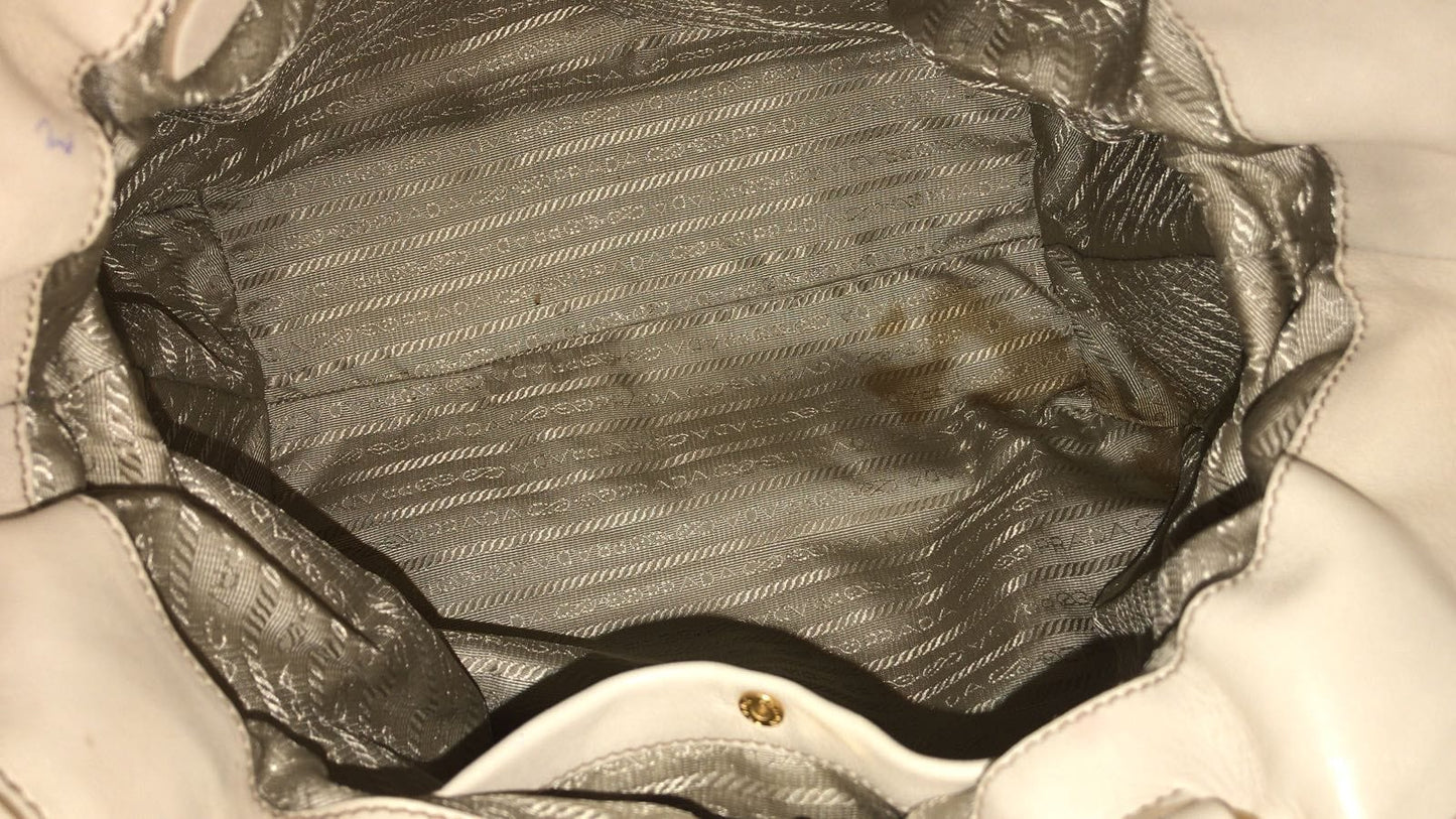 PRADA Cream Leather Daino Hobo Shoulder Bag