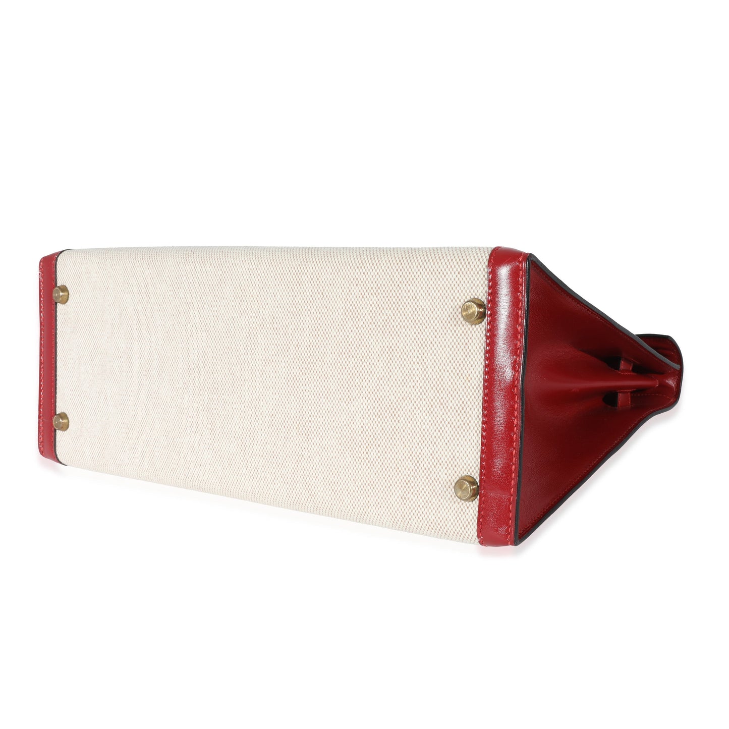 Hermes Kelly 32 Vintage Rouge Box Natural Toile Sellier