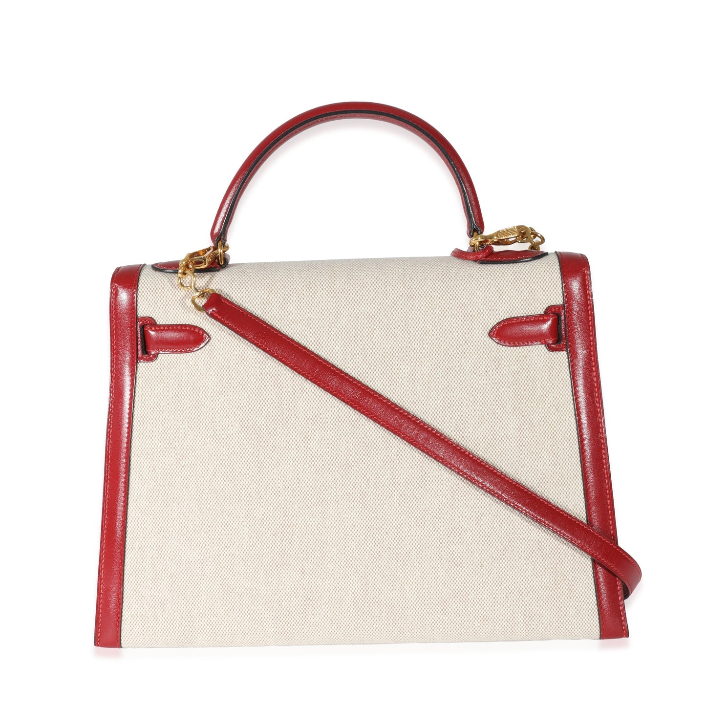 Hermes Kelly 32 Vintage Rouge Box Natural Toile Sellier