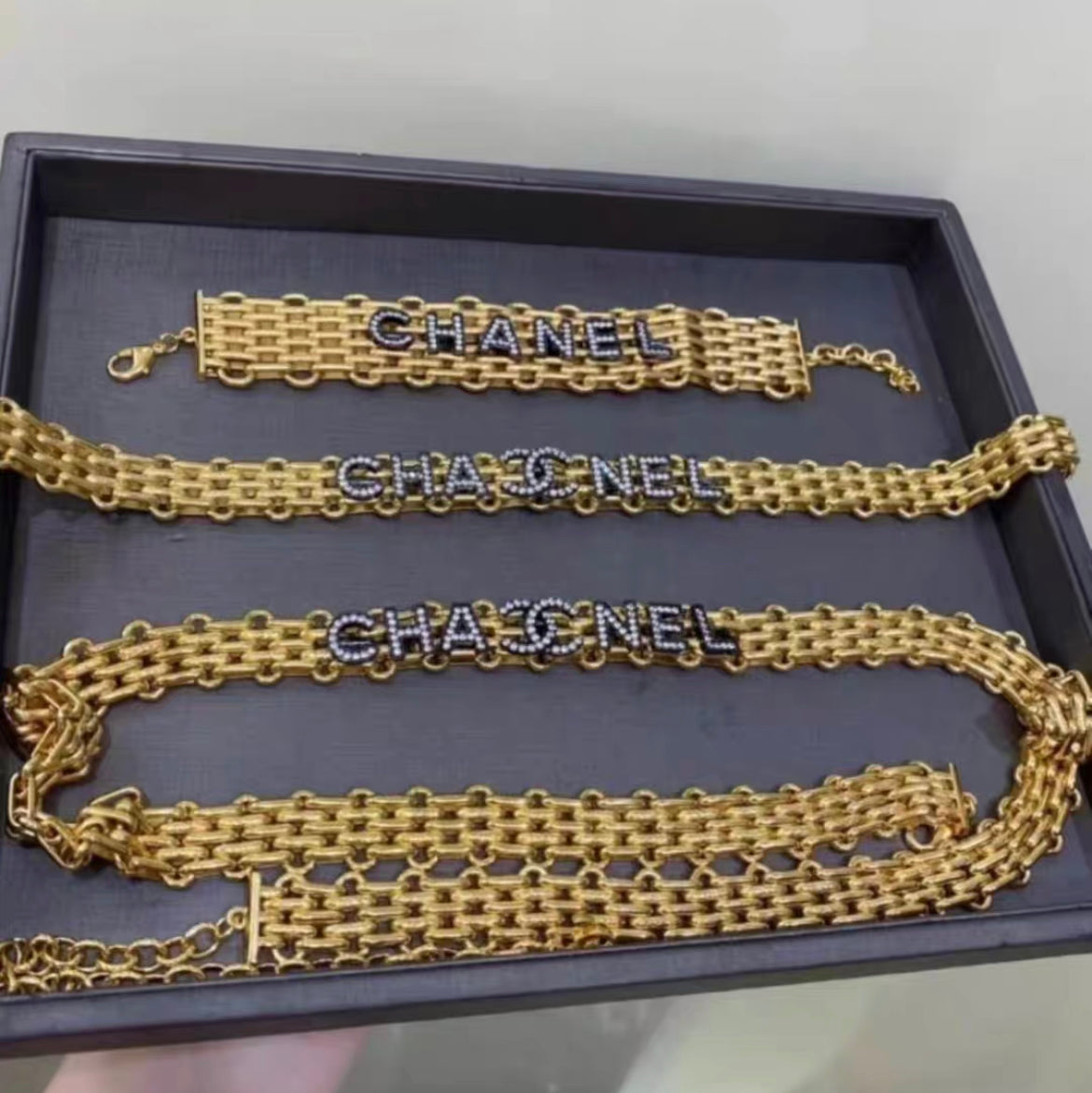 Chanel Chain Belt in Gold with CC letters and rhinstone
