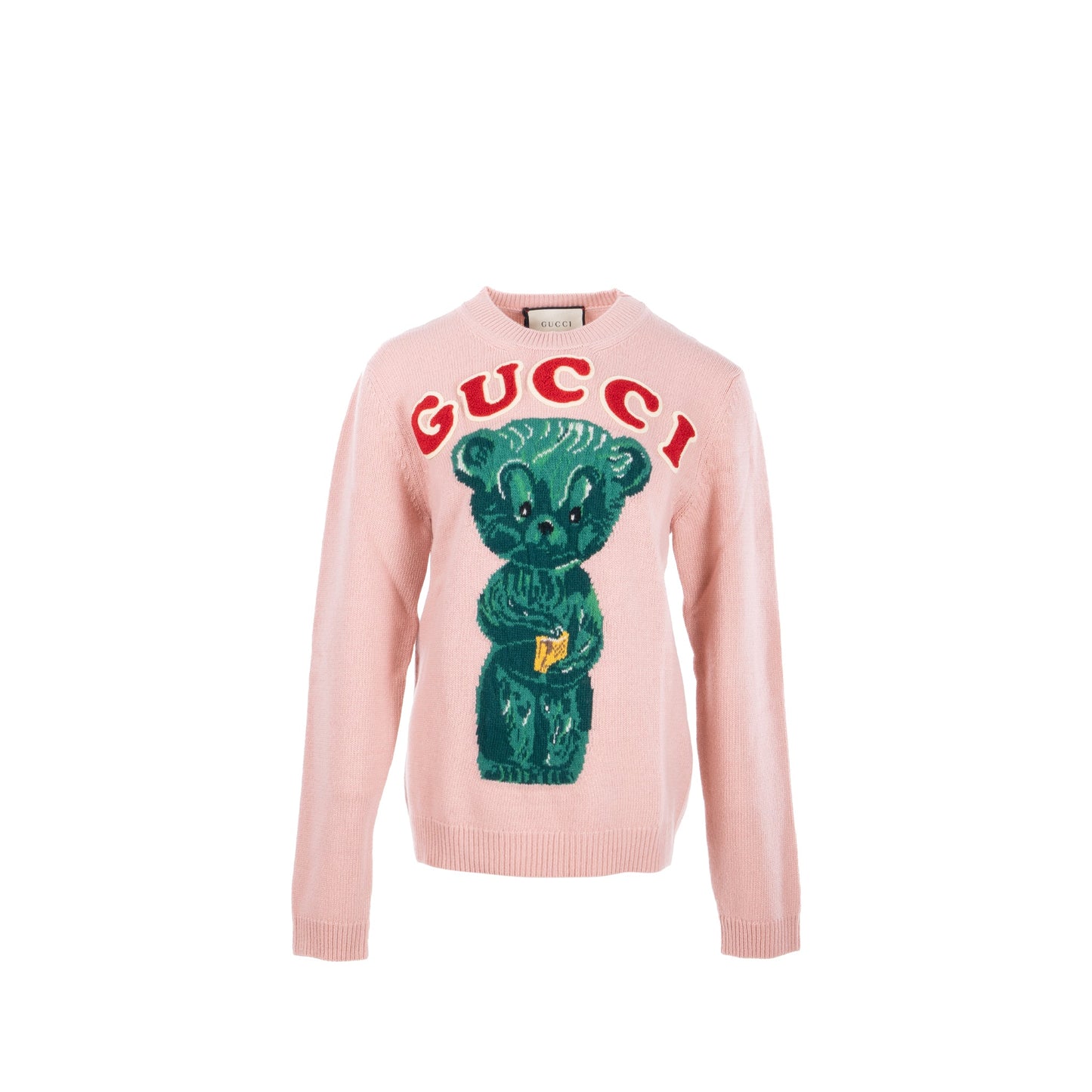 Gucci Size S Teddy Bear Sweater with Terrycloth Gucci Patch Wool Rose