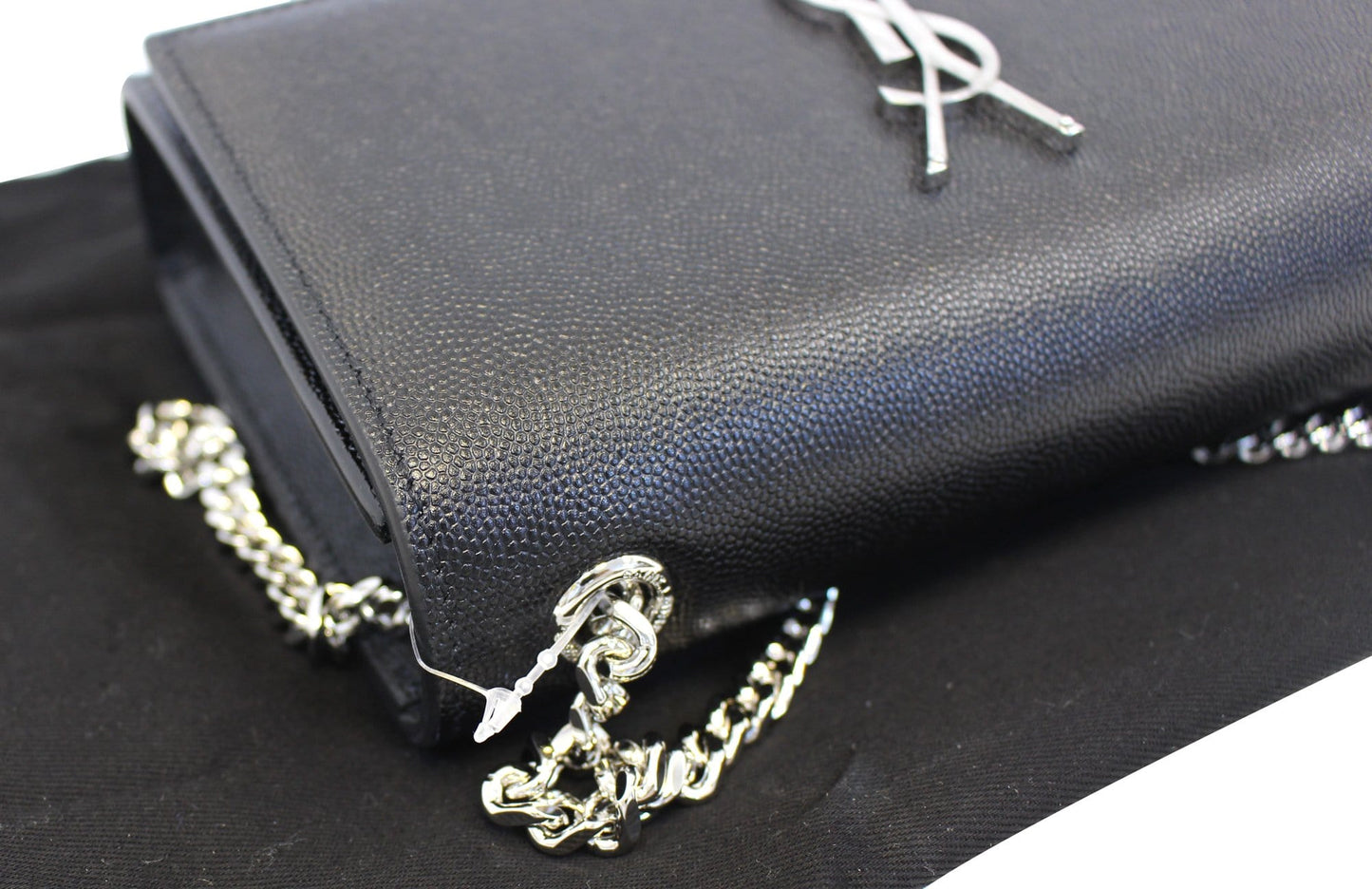 YVES SAINT LAURENT Kate Black Leather Silver Chain Clutch Crossbody Bag