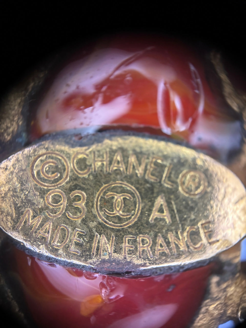 Chanel Vintage 93A Gripoix Gold-plated Red Dangle Clip-on Earrings
