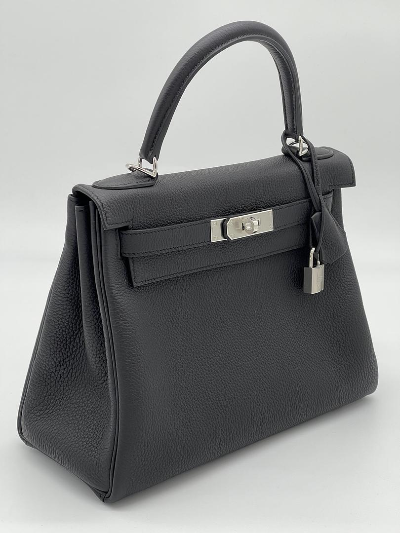 Hermes Kelly 28 Retourne Togo Noir Palladium Hardware
