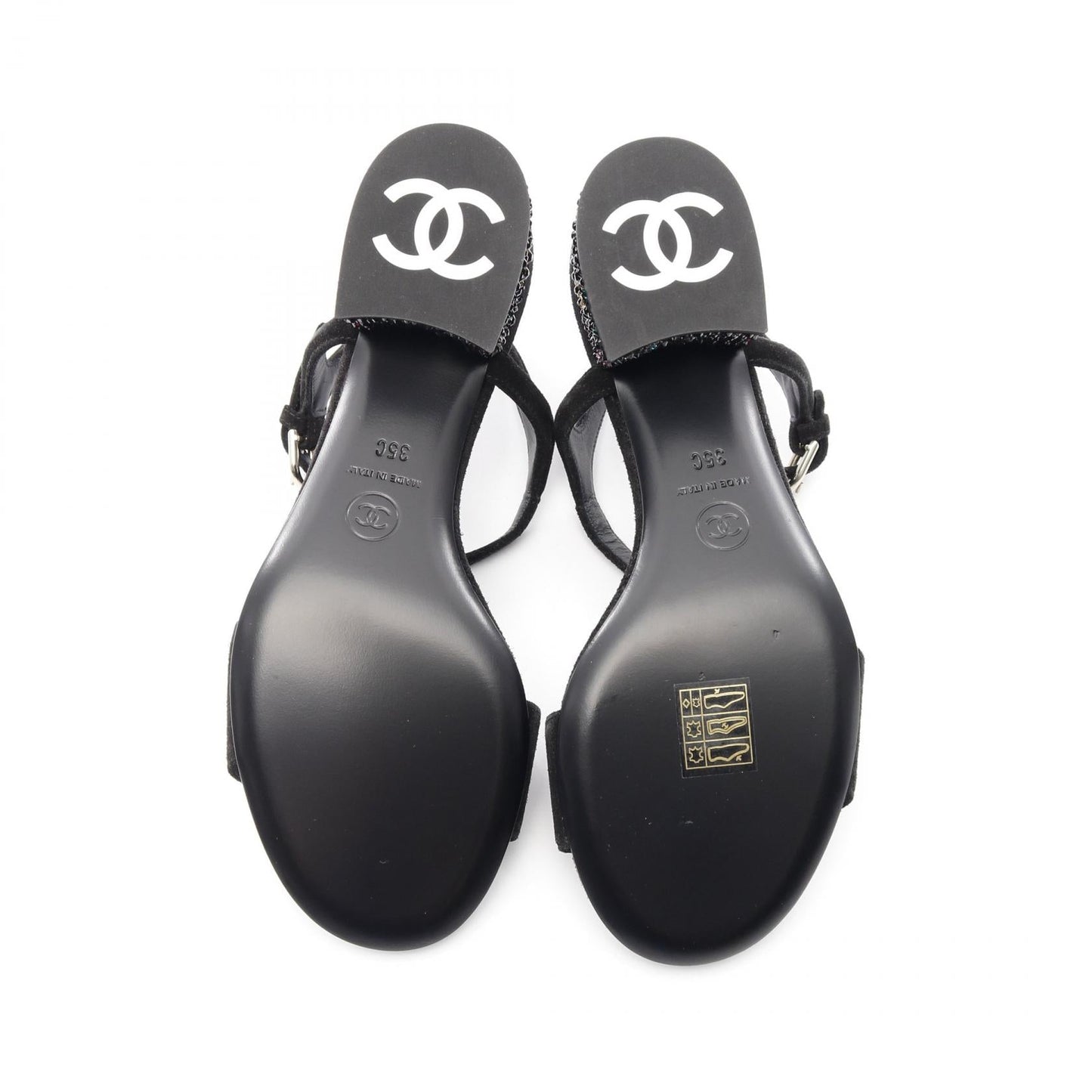 Chanel Rhinestone Logo Suede Sandals