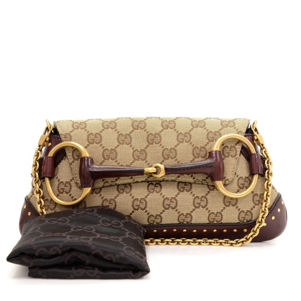 Gucci Monogram Canvas Horsebit Clutch Bag