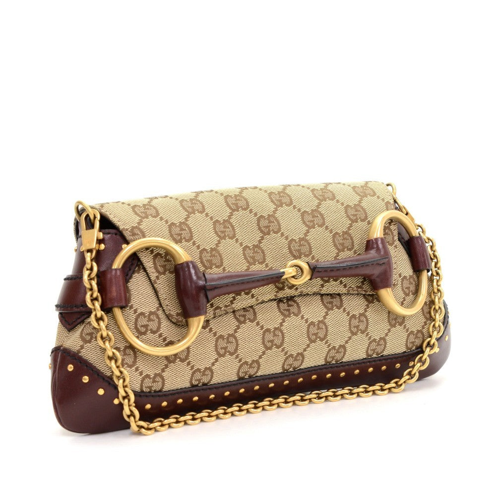 Gucci Monogram Canvas Horsebit Clutch Bag