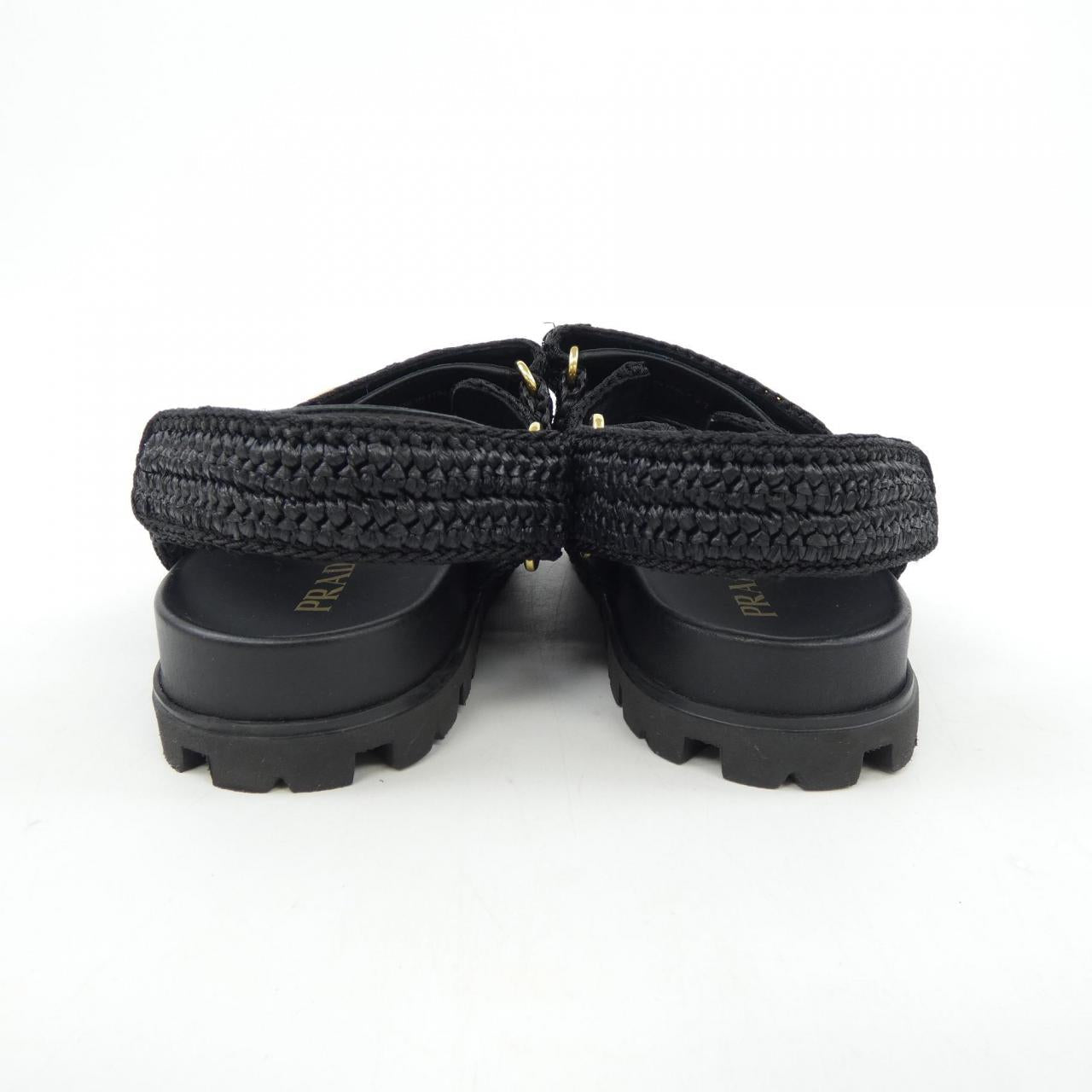Prada Triangle Logo Crochet Raffia Sandals