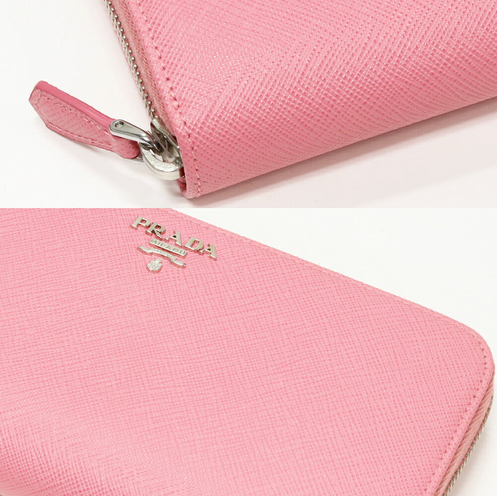 Prada Saffiano Metal Calfskin Long Zip Wallet with Coin Purse 1M0506 Pink