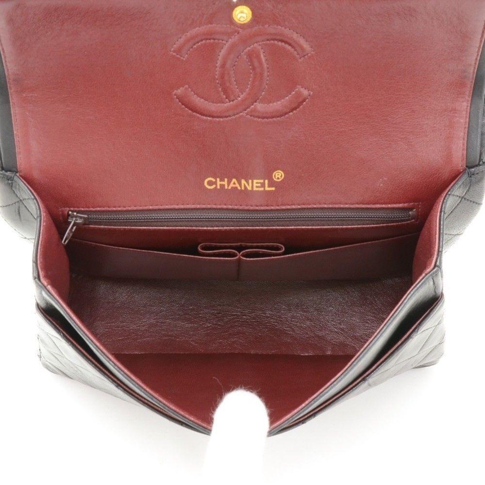 CHANEL 2.55 10" Tall Double Flap Black Quilted Leather Shoulder Bag Vintage