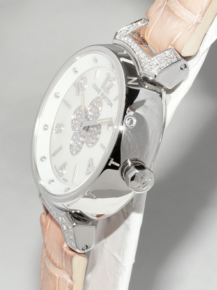 Louis Vuitton White Mother of Pearl Dial Tambour Forever Watch Q121P