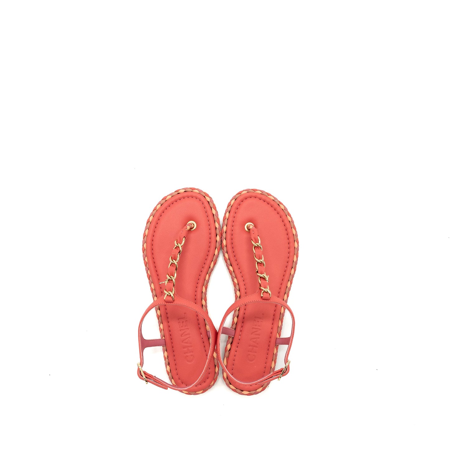 Chanel Size 36 Leather Chain Sandals Pink/ Multicolour L
