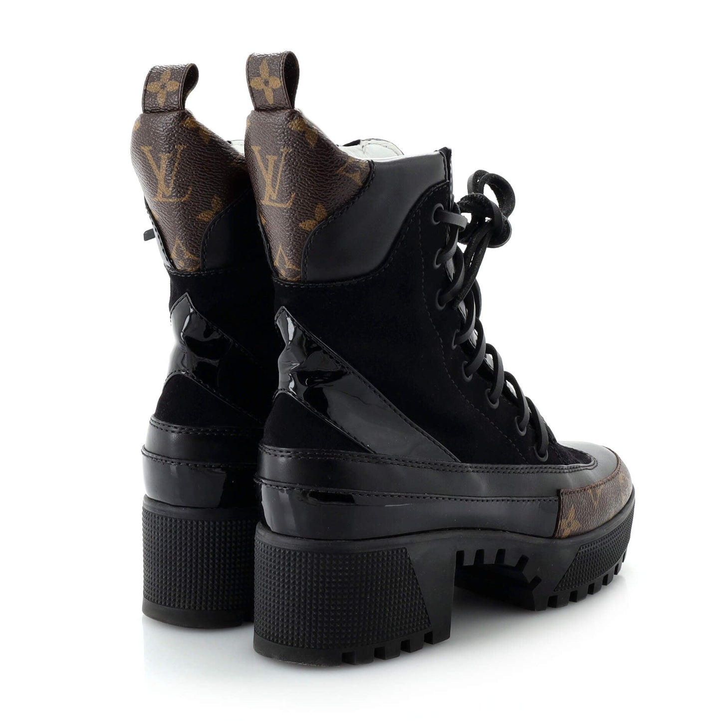 Louis Vuitton Women's Zip Up Laureate Platform Desert Boots Leather with Monogram Canvas and Suede