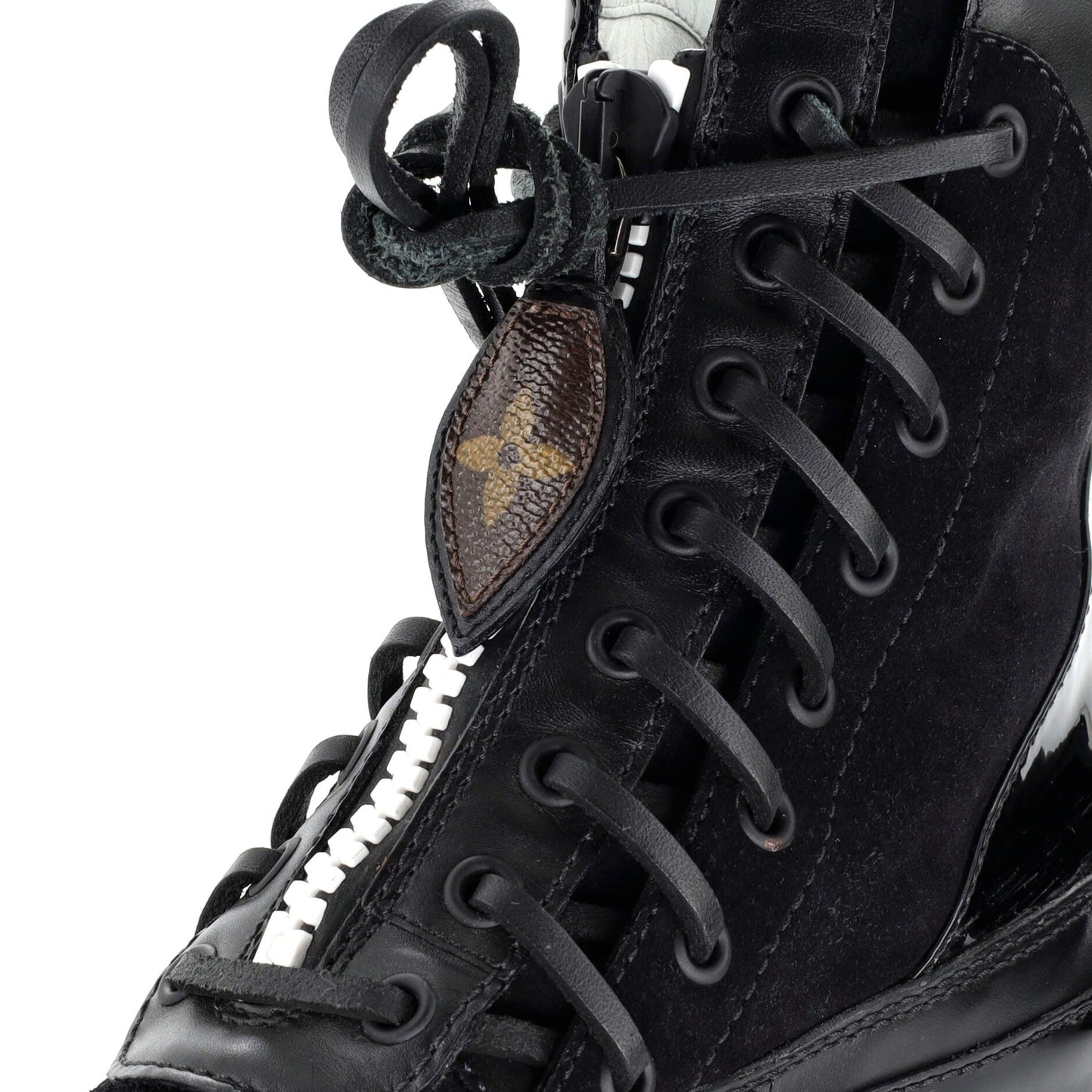 Louis Vuitton Women's Zip Up Laureate Platform Desert Boots Leather with Monogram Canvas and Suede