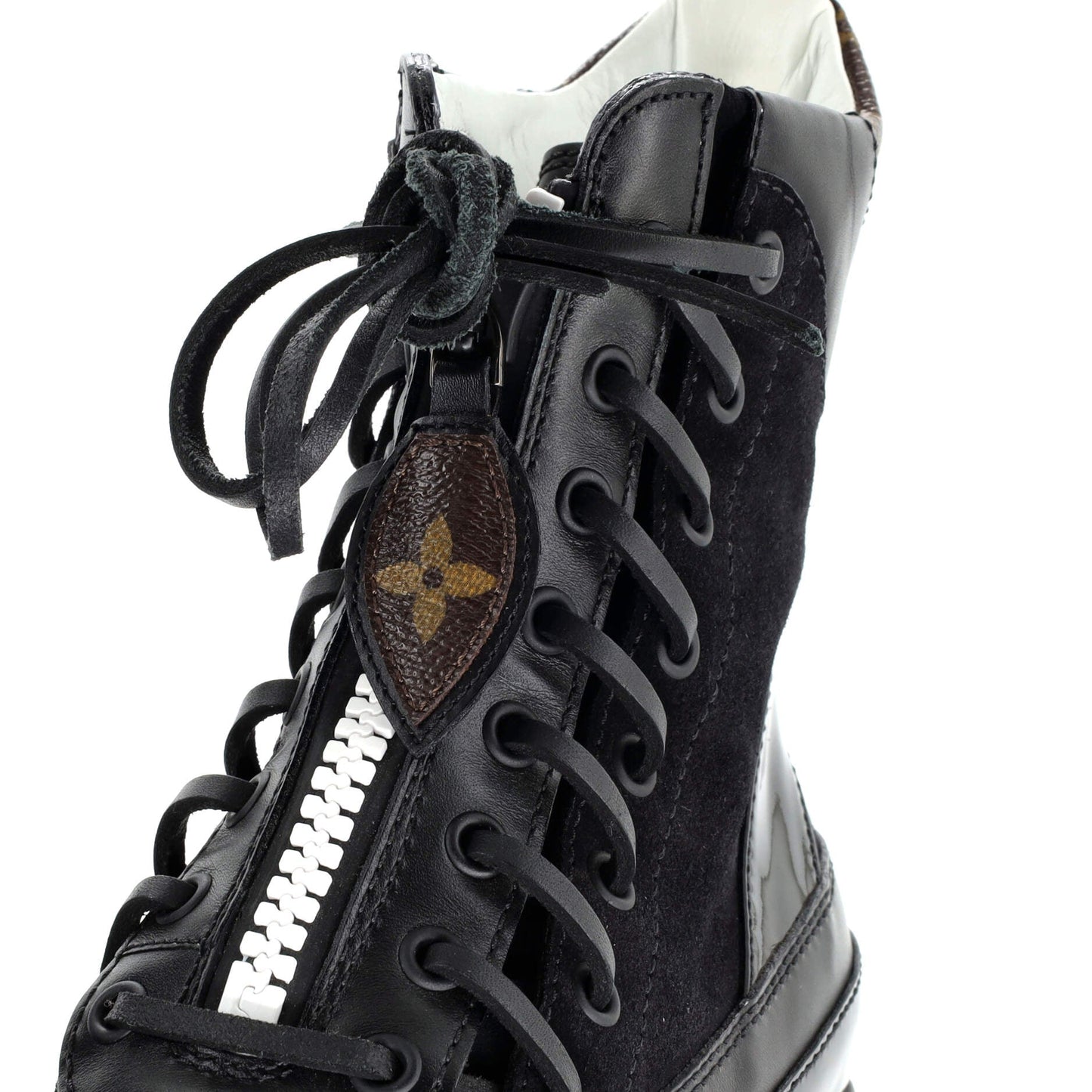 Louis Vuitton Women's Zip Up Laureate Platform Desert Boots Leather with Monogram Canvas and Suede