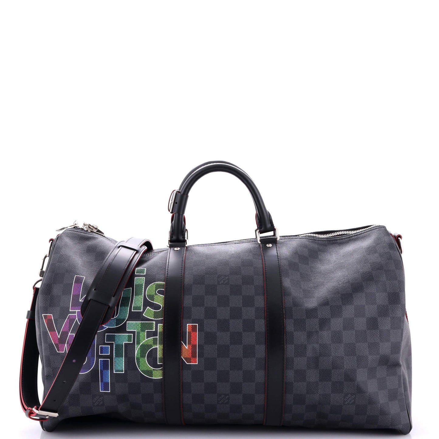 Louis Vuitton Keepall Bandouliere Bag Limited Edition Interlinked Logo Damier Graphite 50