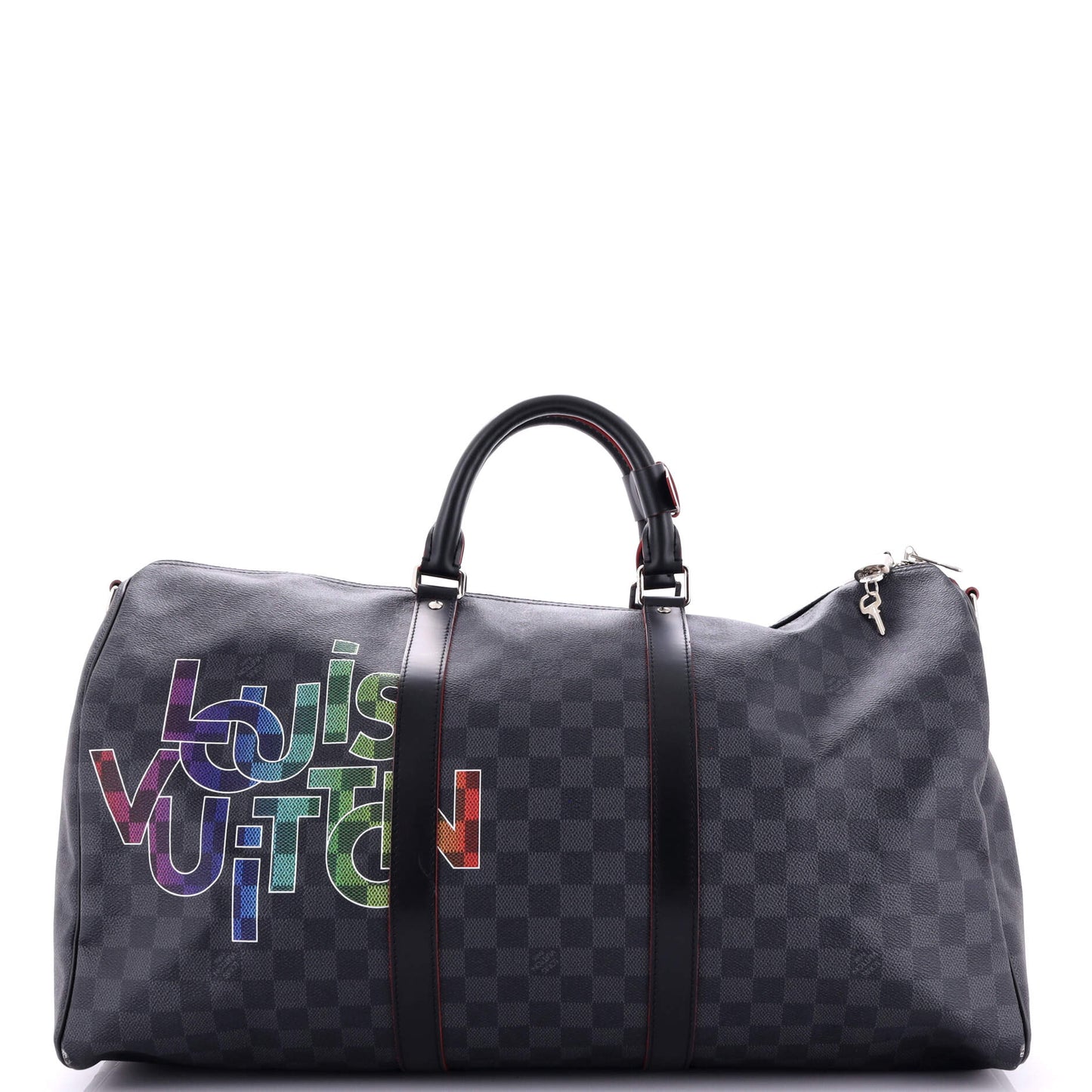 Louis Vuitton Keepall Bandouliere Bag Limited Edition Interlinked Logo Damier Graphite 50