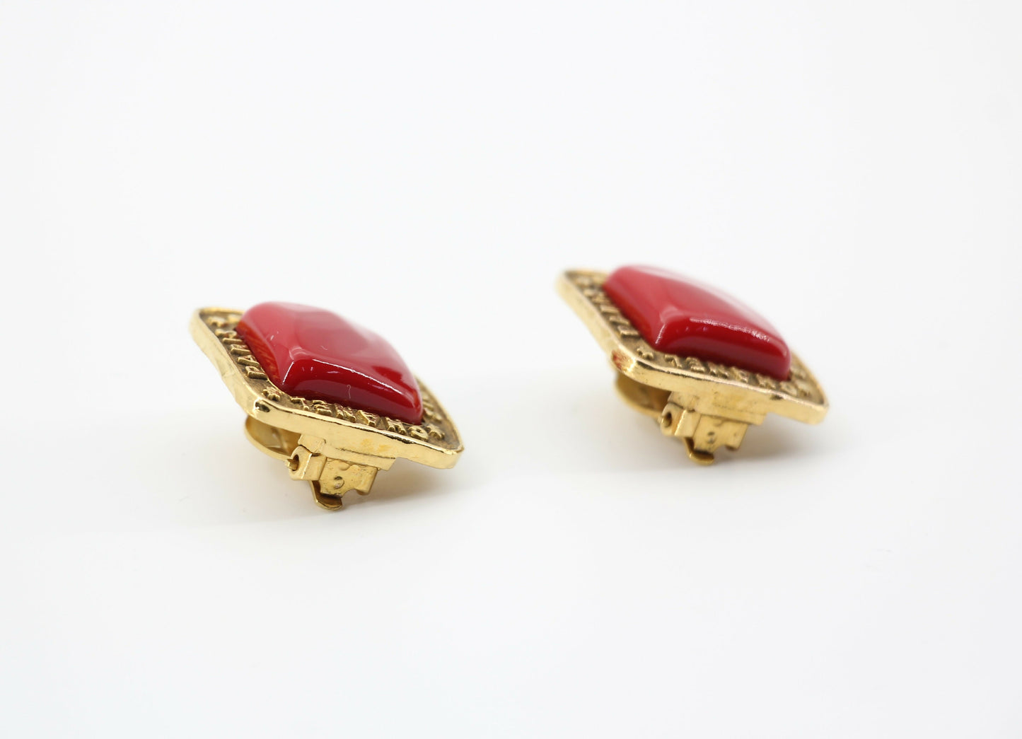Chanel Vintage 1886-92 Gold-plated Large Red Square Clip-on Earrings