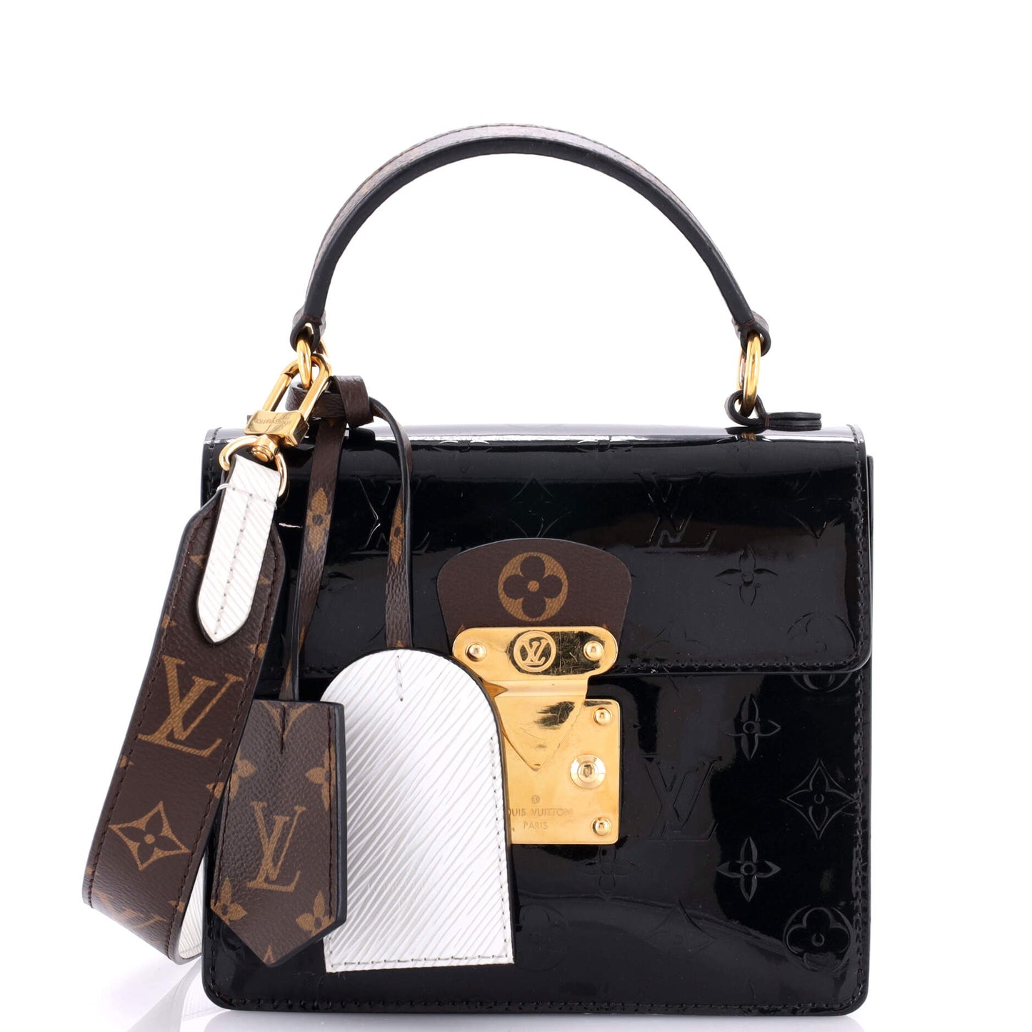 Louis Vuitton Spring Street NM Handbag Monogram Vernis with Monogram Canvas and Epi Leather