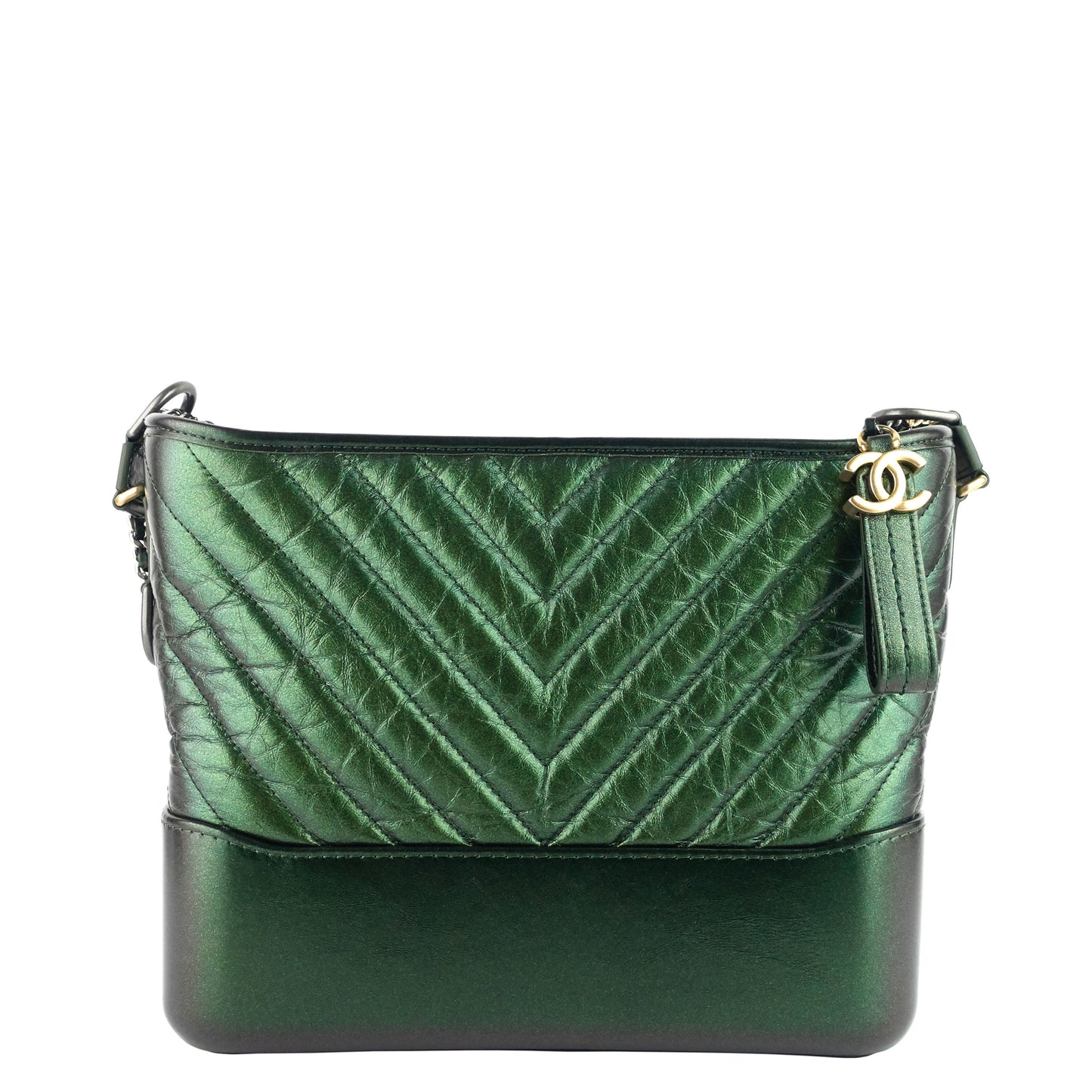 Chanel Gabrielle Medium Chevron Metallic Leather Hobo Bag