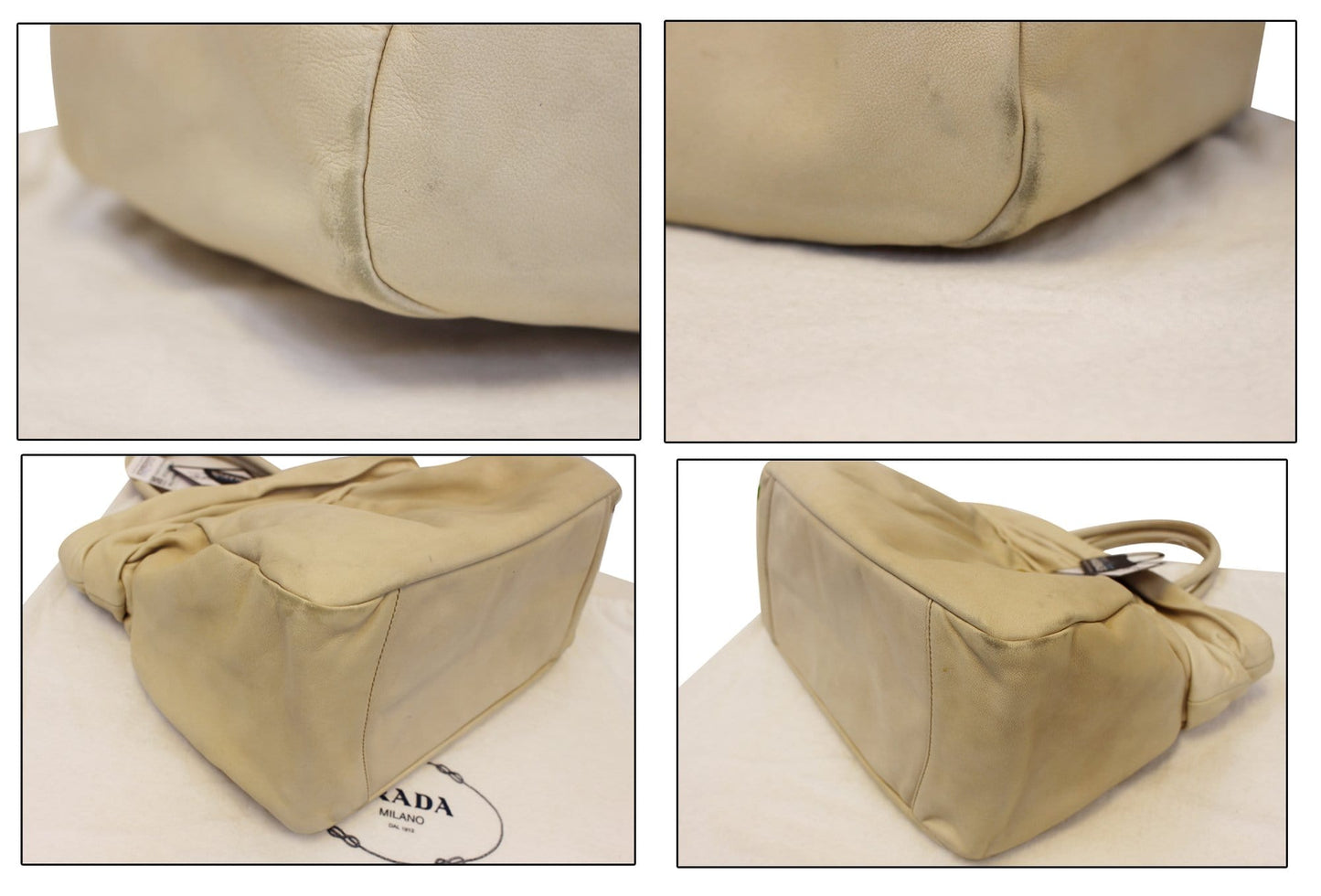 PRADA Nappa Frills Shopping Beige Leather Tote Bag
