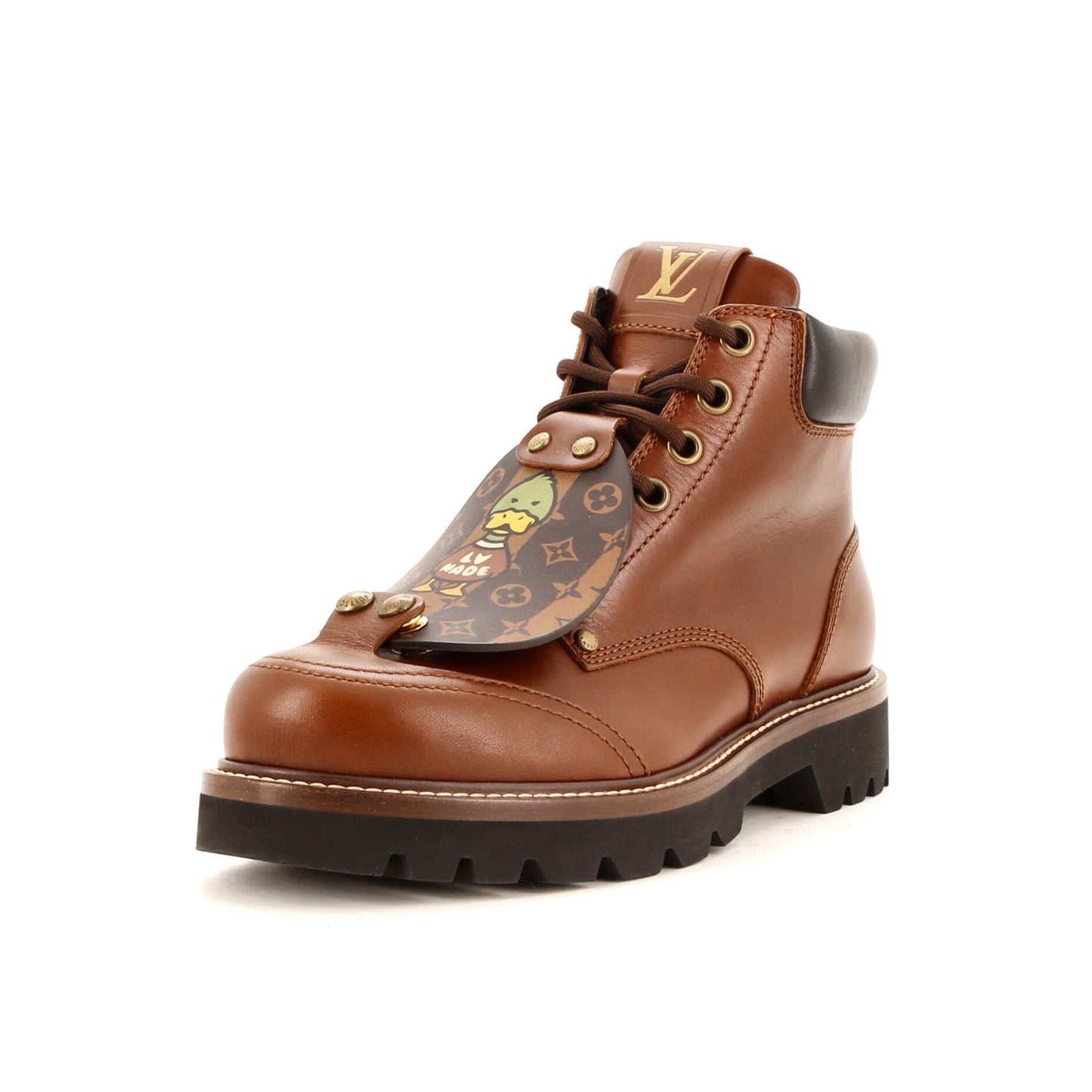 Louis Vuitton Men's Nigo Oberkampf Ankle Boots Leather with Limited Edition Stripes Monogram Canvas