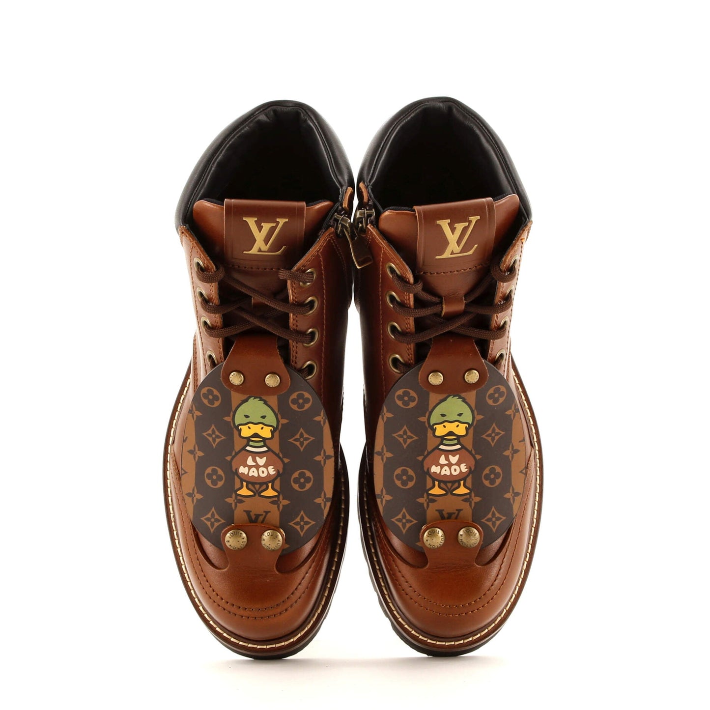 Louis Vuitton Men's Nigo Oberkampf Ankle Boots Leather with Limited Edition Stripes Monogram Canvas