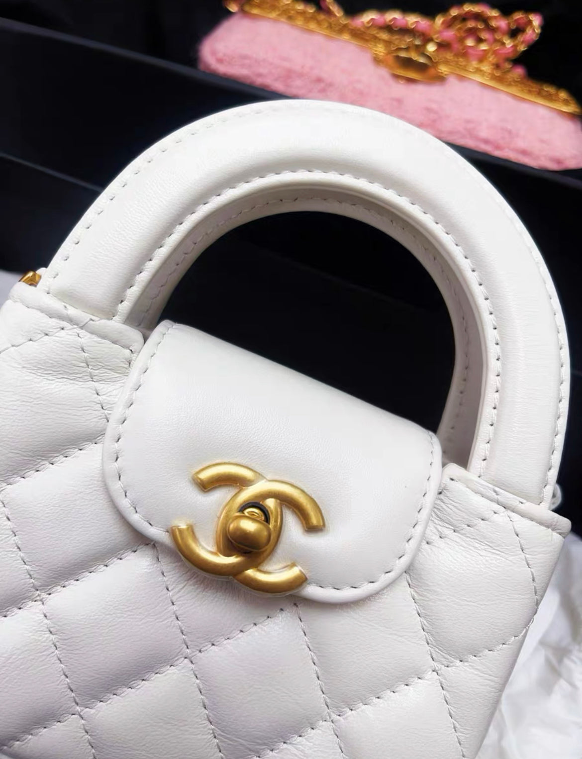 Chanel 24P Mini Nano Kelly white Quilted Calfskin Brushed Gold Hardware