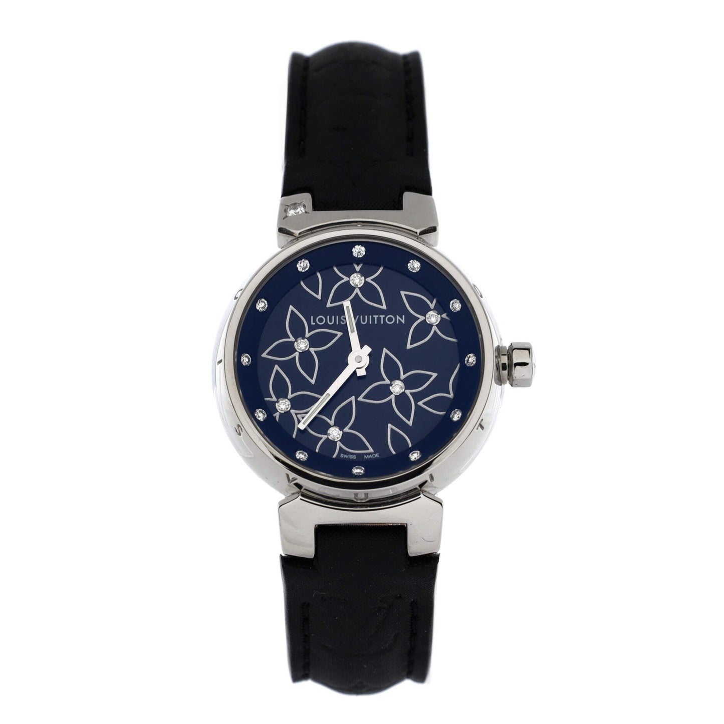 Louis Vuitton Tambour Lovely Quartz Watch Stainless Steel and Leather with Diamonds 28
