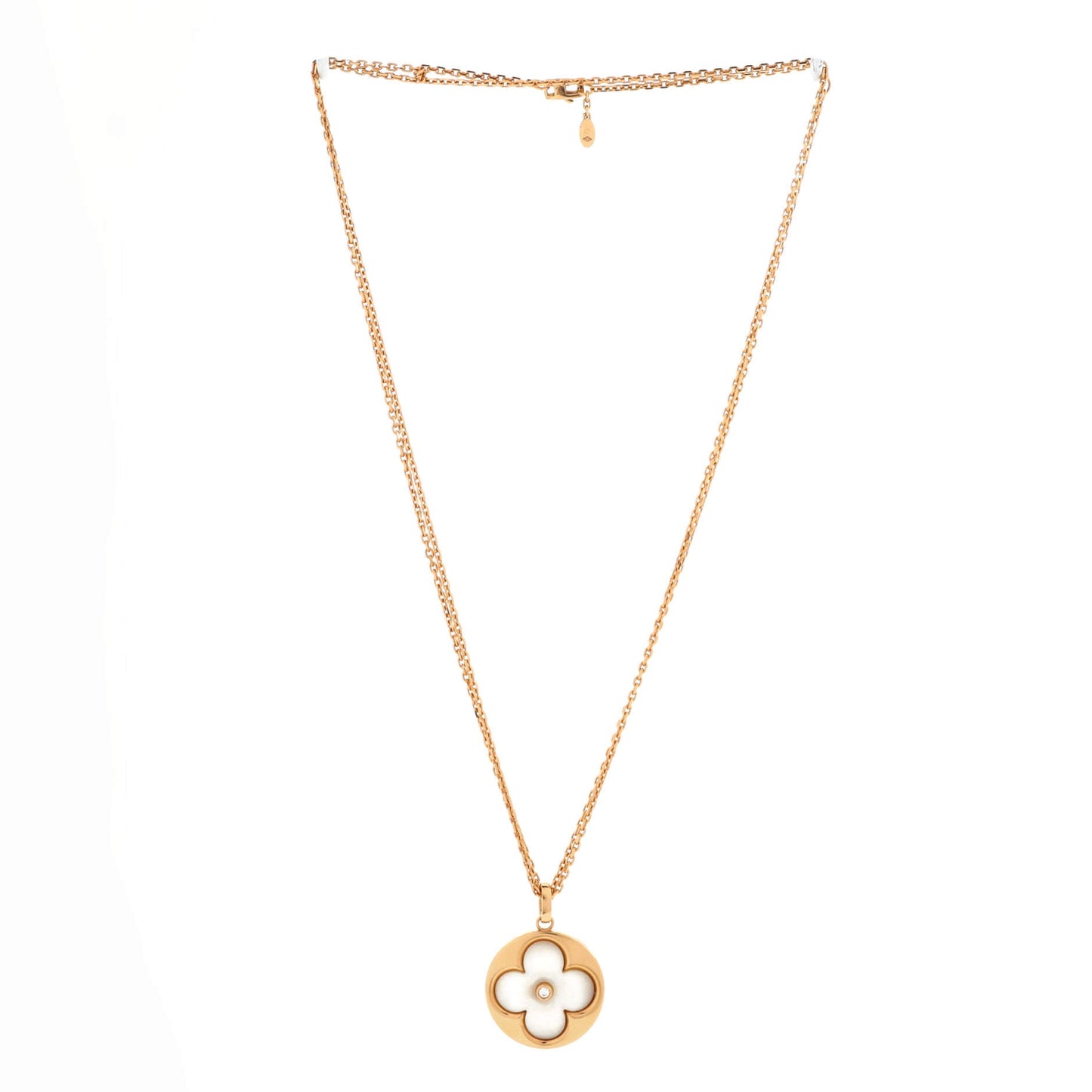 Louis Vuitton Color Blossom Medallion Pendant Necklace 18K Rose Gold with Mother of Pearl and Diamond XL
