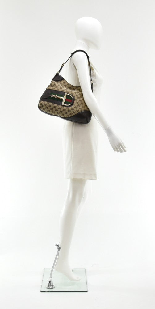 Gucci Hasler Monogram Canvas Horsebit Hobo Bag