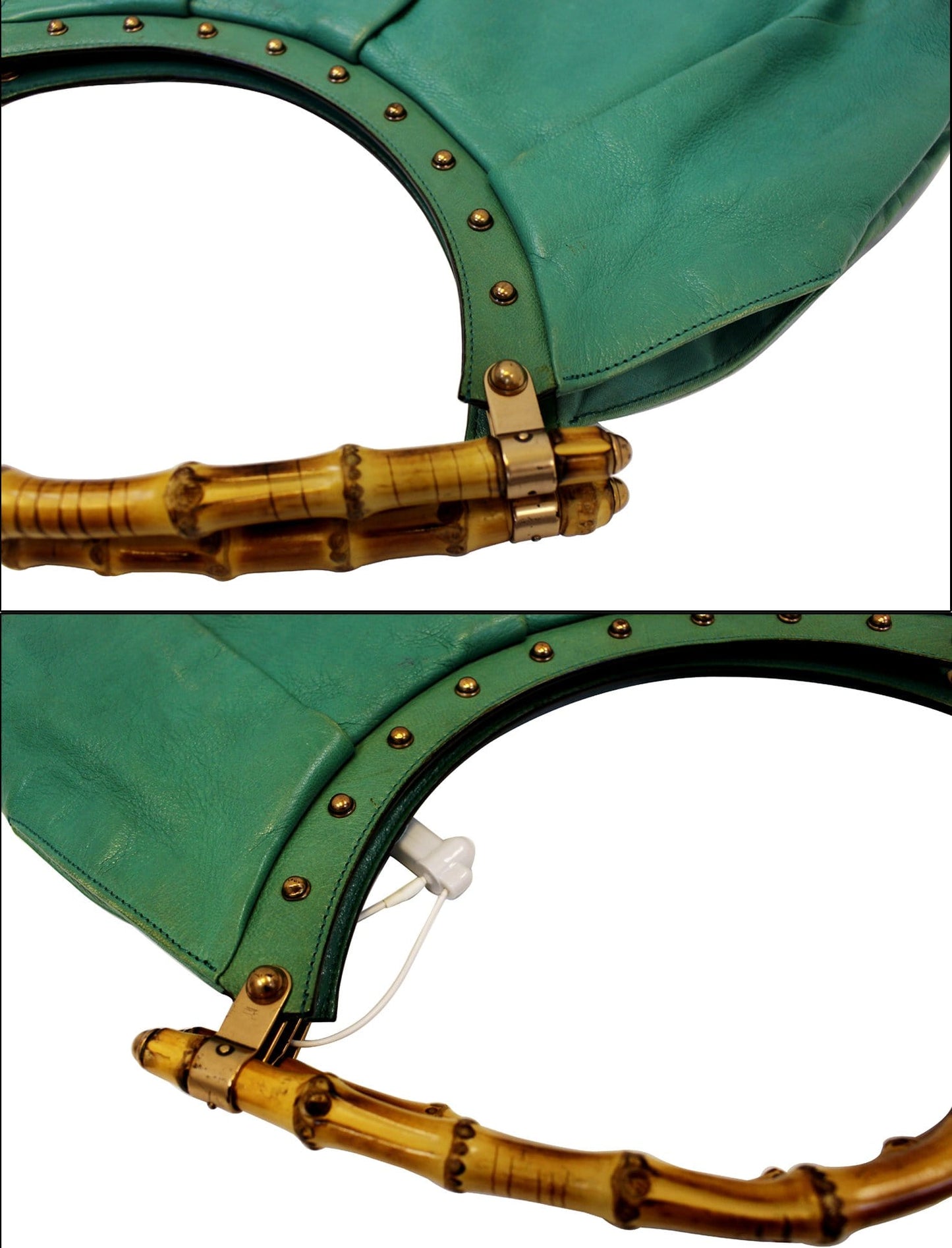 GUCCI Green Leather Bamboo Top Handle Shoulder Bag