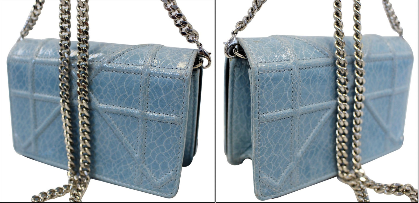 CHRISTIAN DIOR Aqua Blue Leather Mini Diorama Crossbody Bag