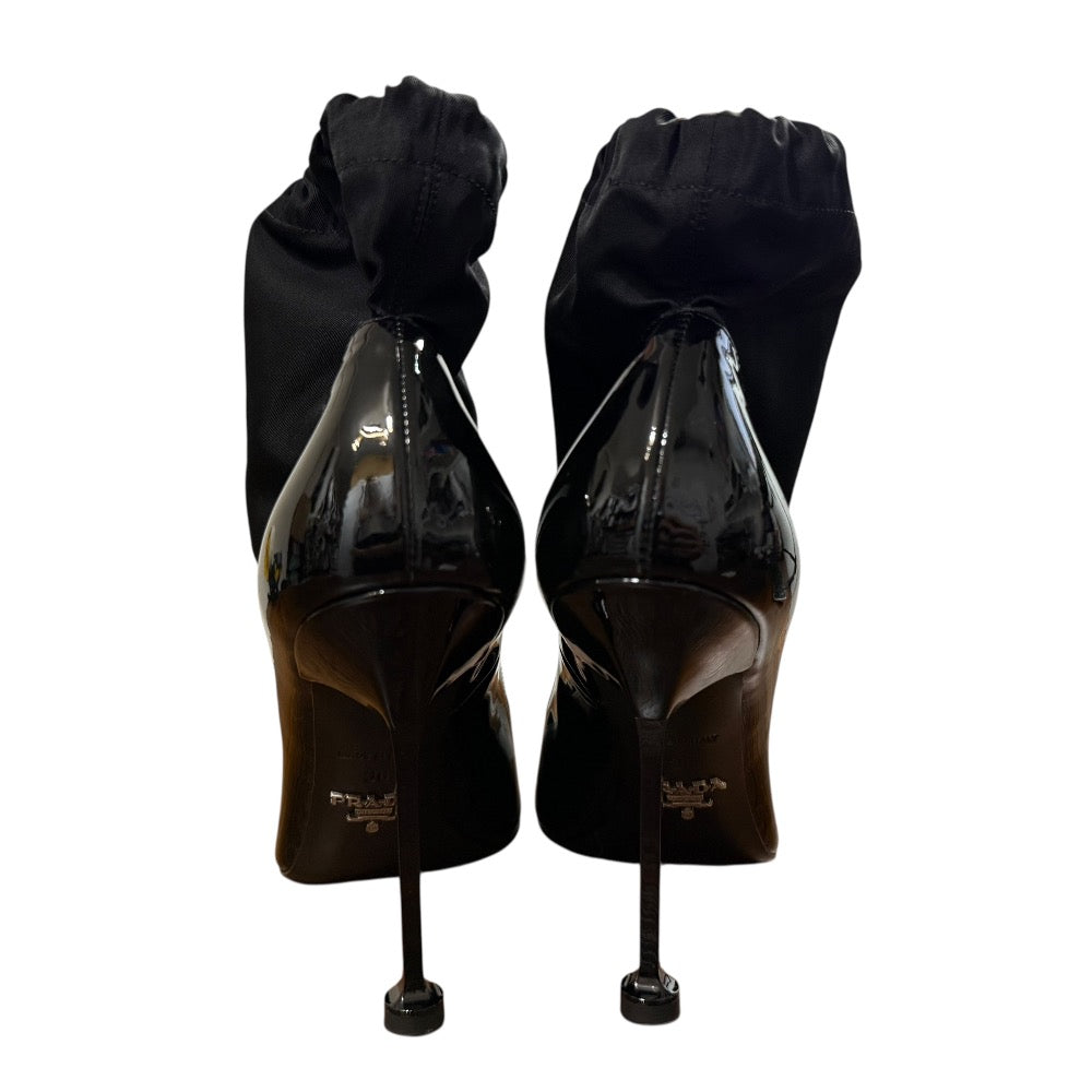 Prada Patented Leather Nylon Docking Pumps Short Boots