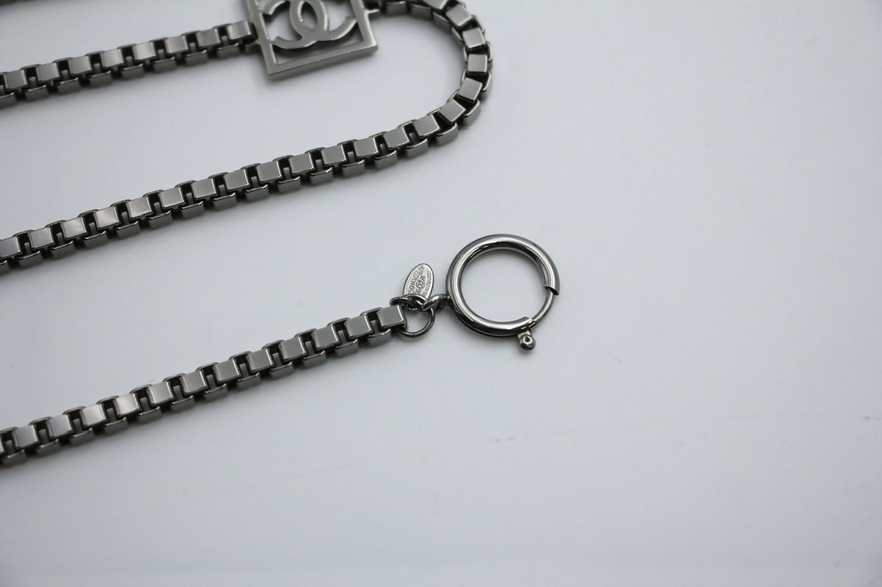 Chanel Vintage 06A Metal Four CC Silver Square Buckle Waist Chain 97CM