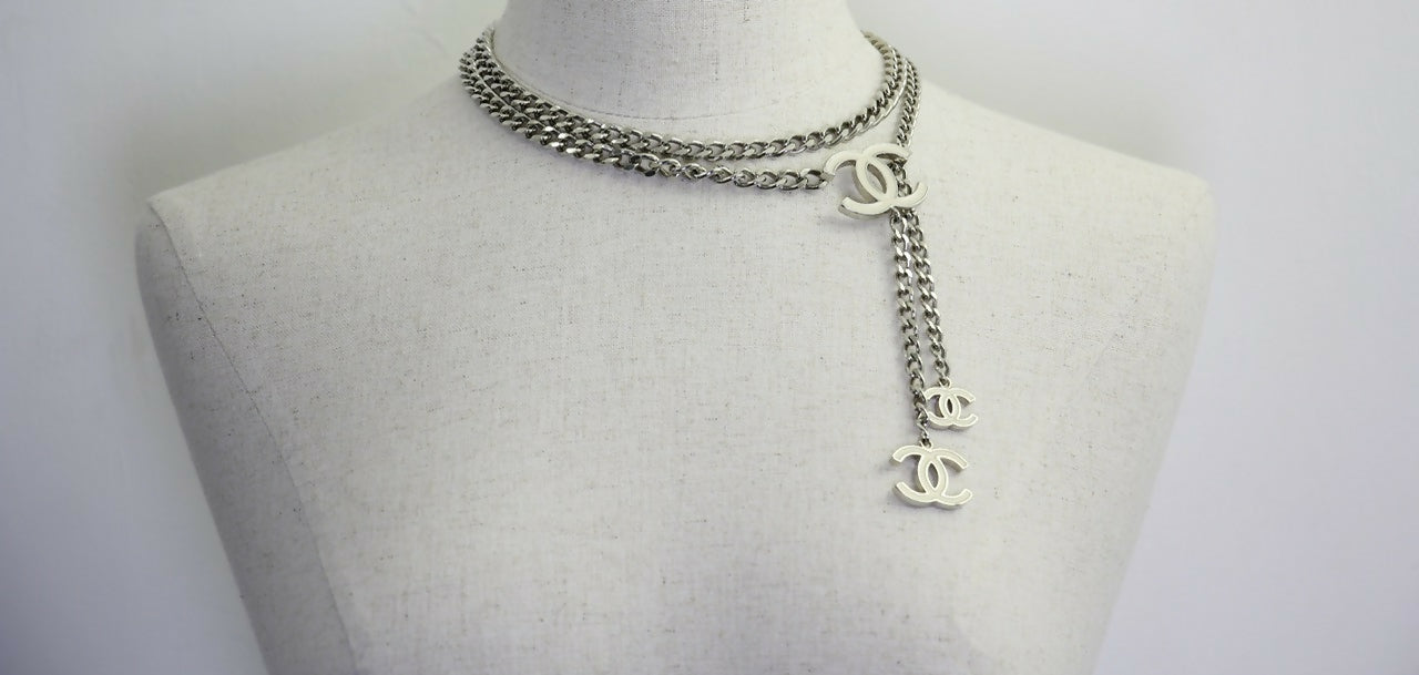 Chanel Vintage 05V Metal White Three CC Waist Chain