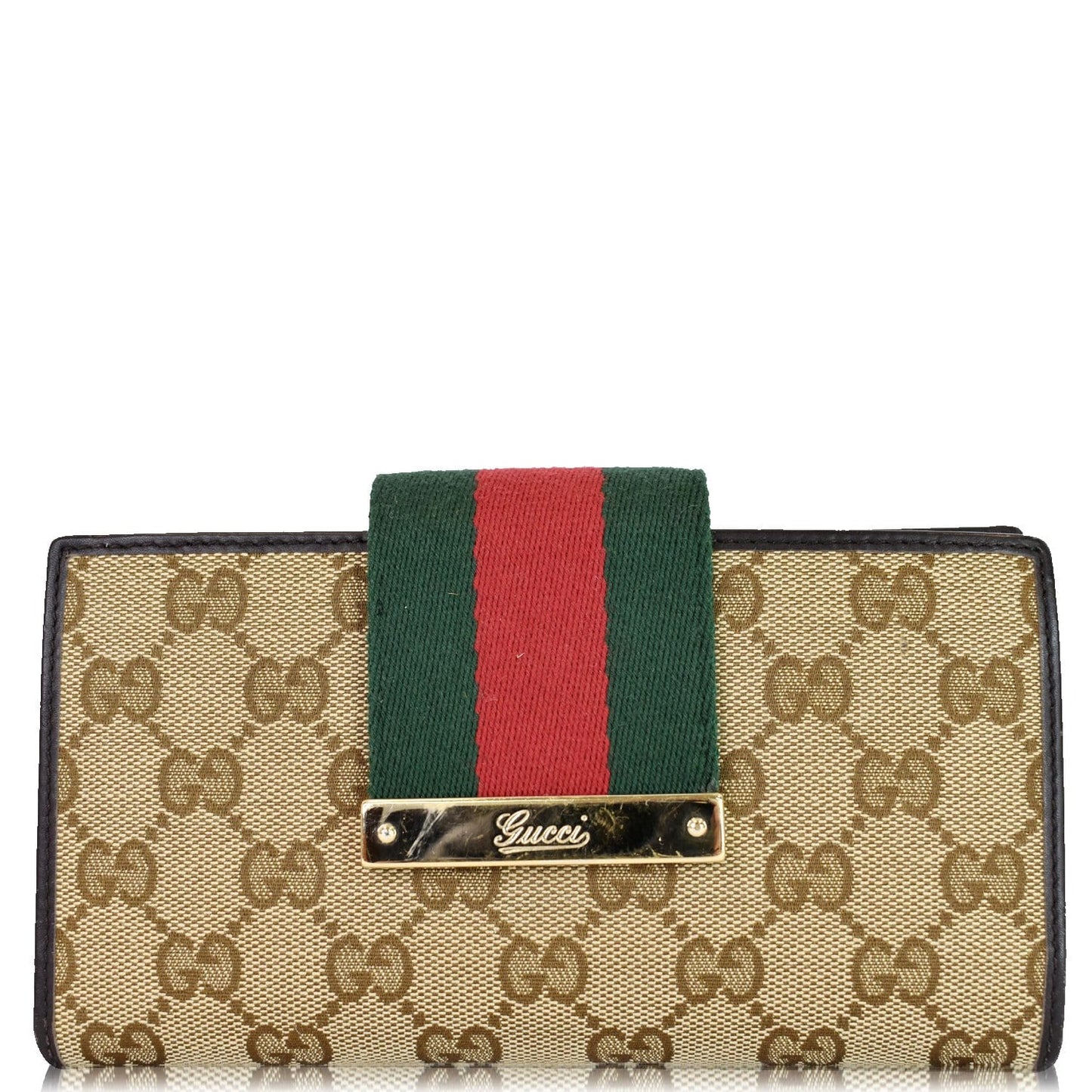 GUCCI Monogram Ladies Web GG Canvas Continental Wallet Beige 181668