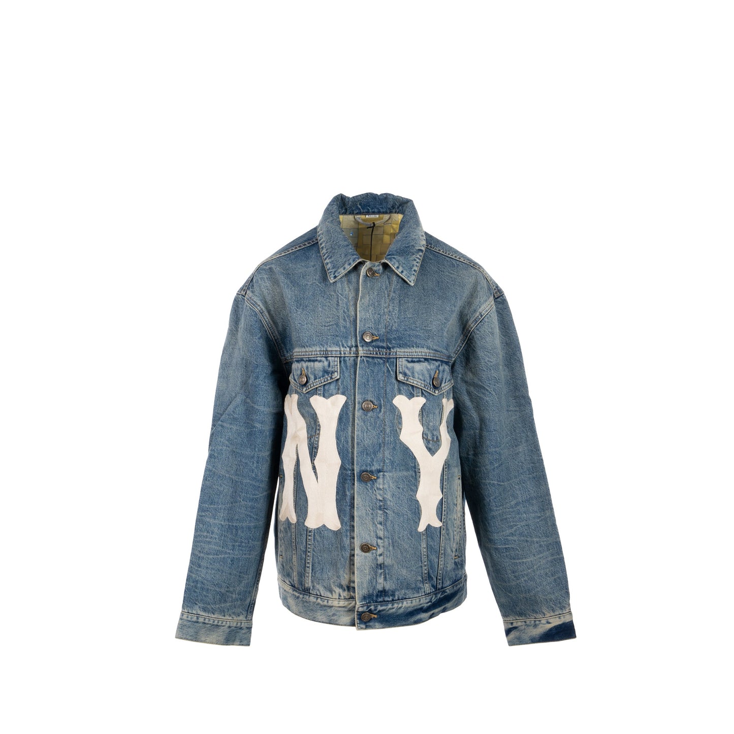 Gucci Size 46 Embroidered NY Logo Limited Edition Denim Jacket Cotton Blue