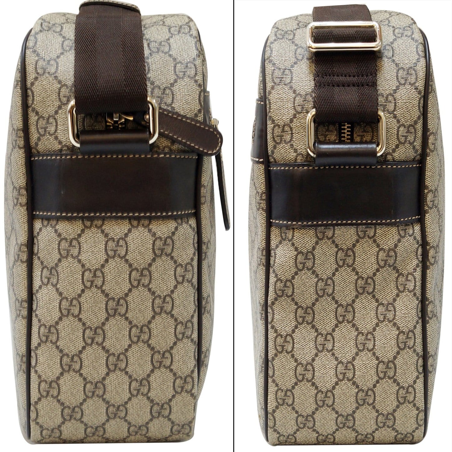 GUCCI Men's Beige/Ebony GG Plus Coated Canvas Messenger Crossbody Bag 211107