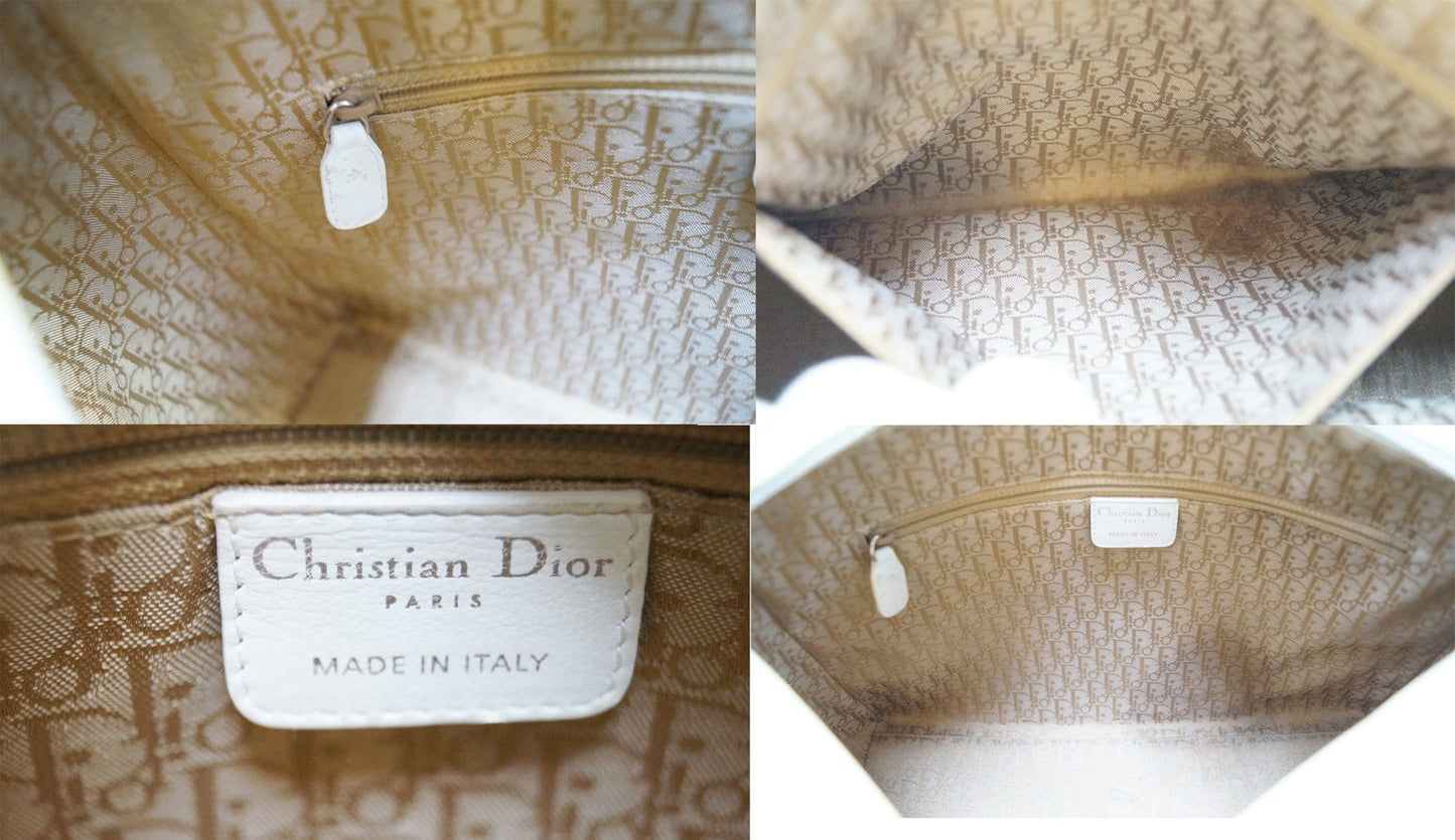 CHRISTIAN DIOR White Lambskin Leather Large Lady Dior Shoulder Bag