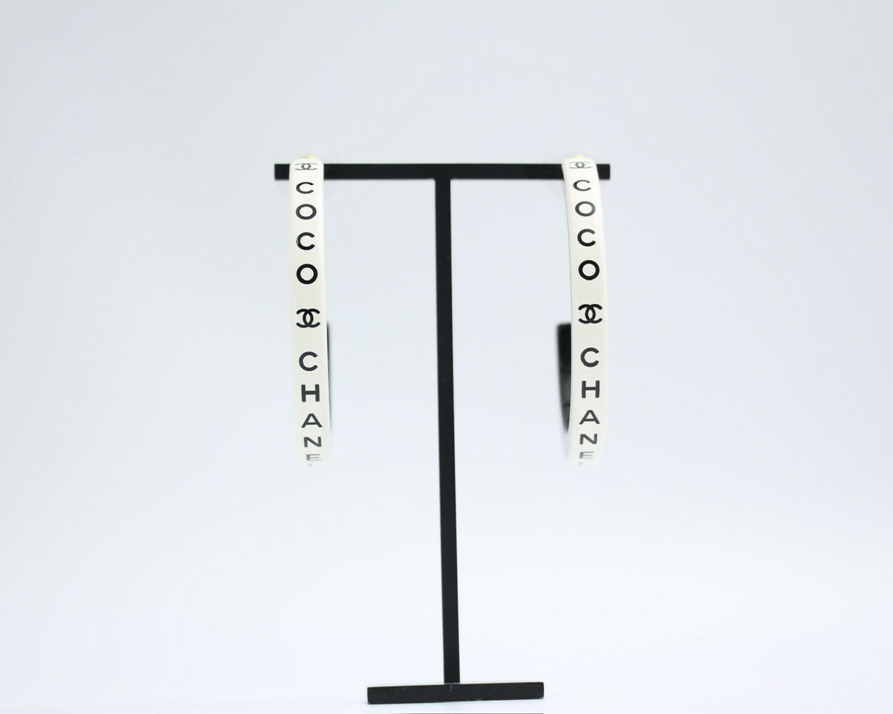 Chanel B22S Resin White Curved COCO Mark Hoop Stud Earrings