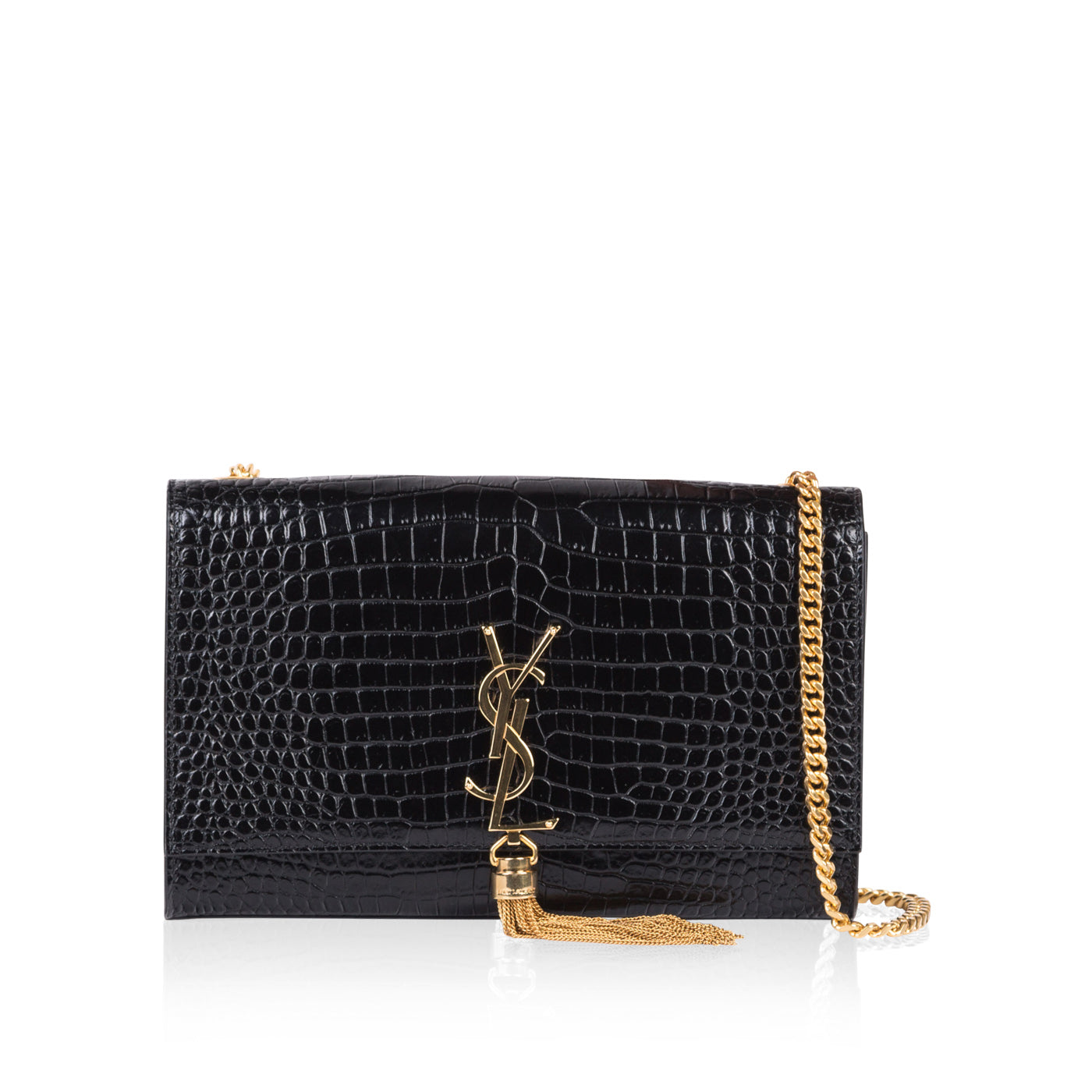 Saint Laurent Kate Tassel Croc Embossed