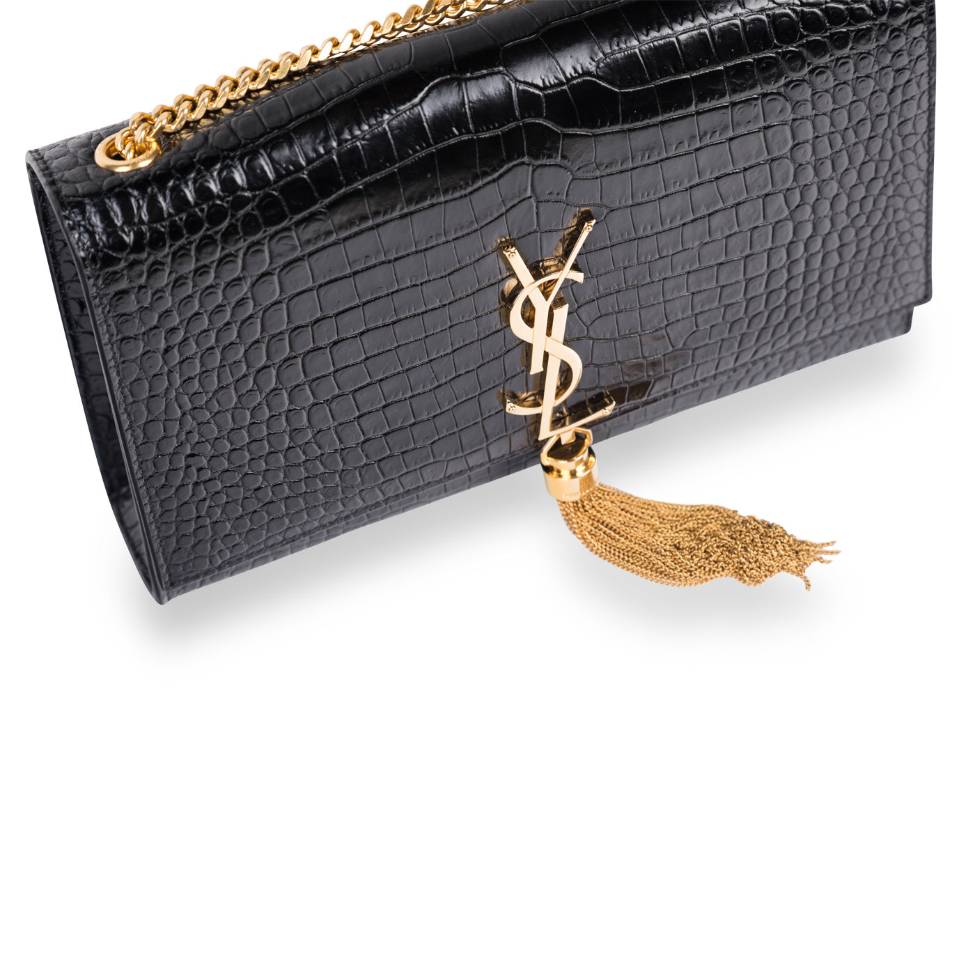 Saint Laurent Kate Tassel Croc Embossed