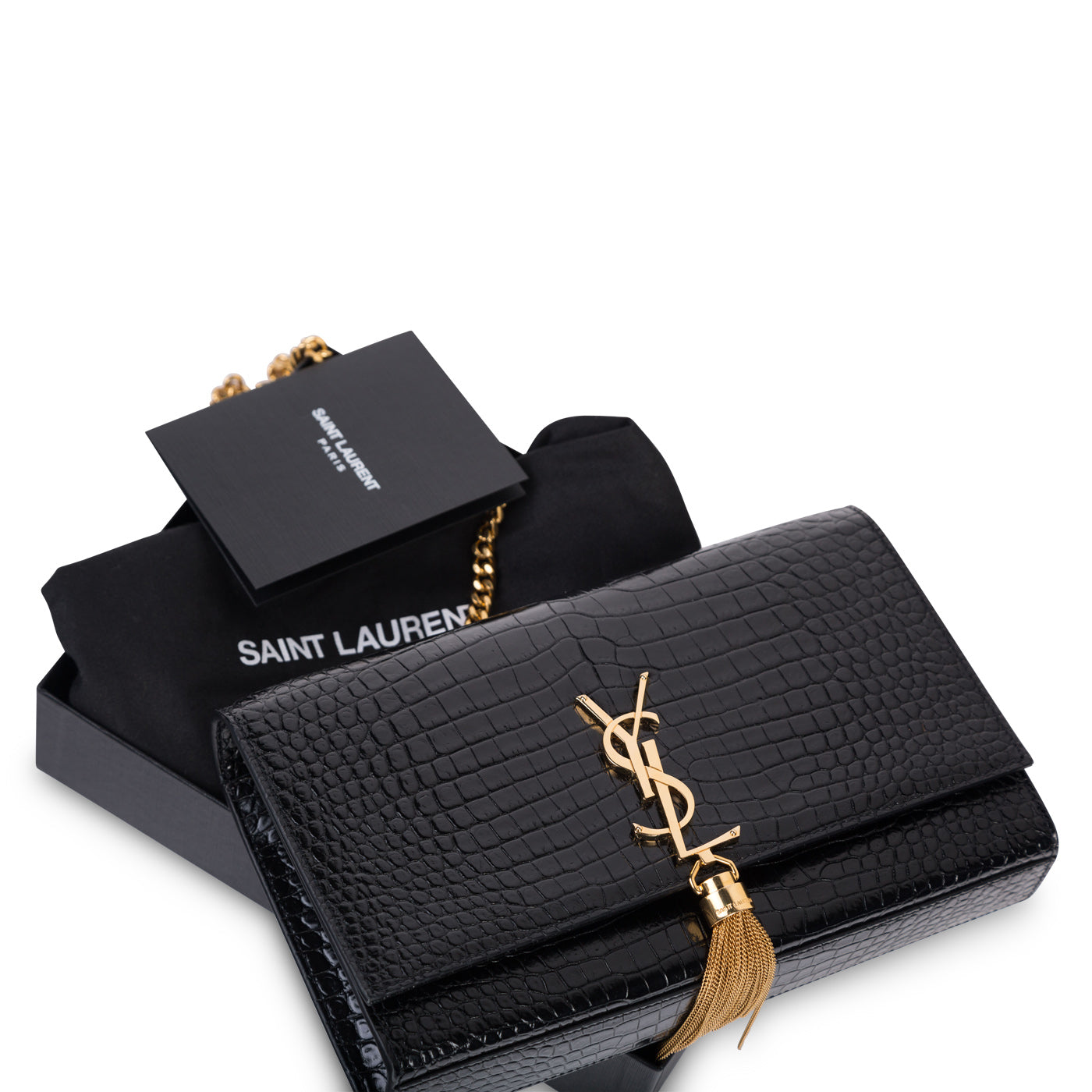 Saint Laurent Kate Tassel Croc Embossed