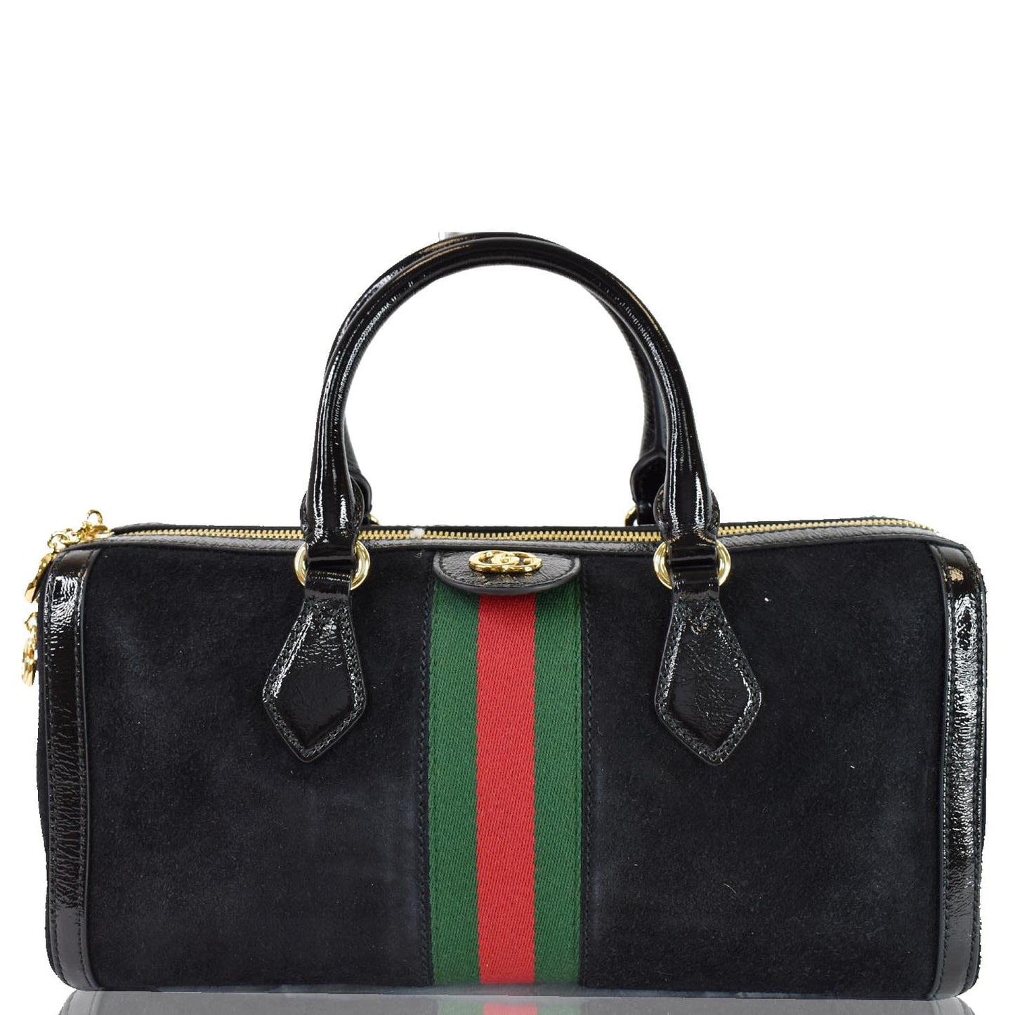 GUCCI Ophidia GG Suede Web Top Handle Shoulder Bag Black 524532